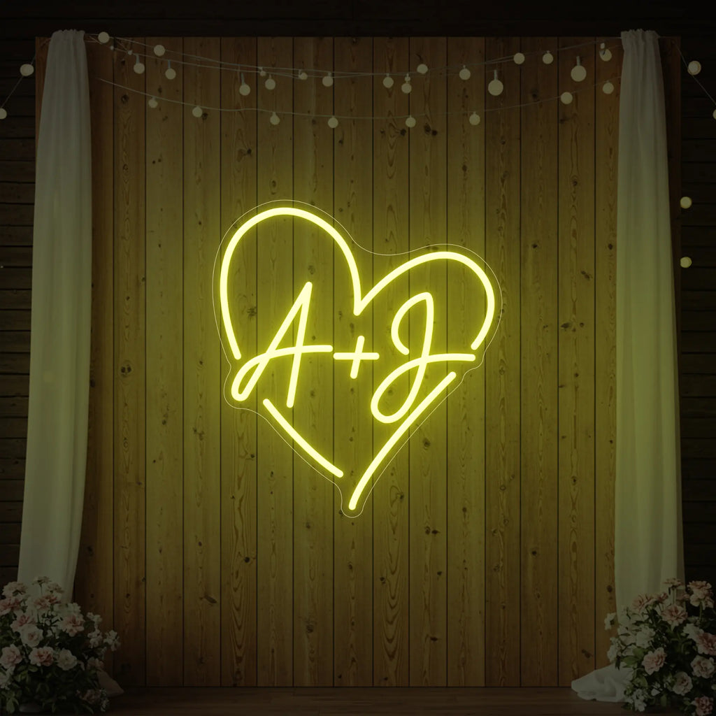 Enseigne néon personnalisée avec initiales de mariage V7