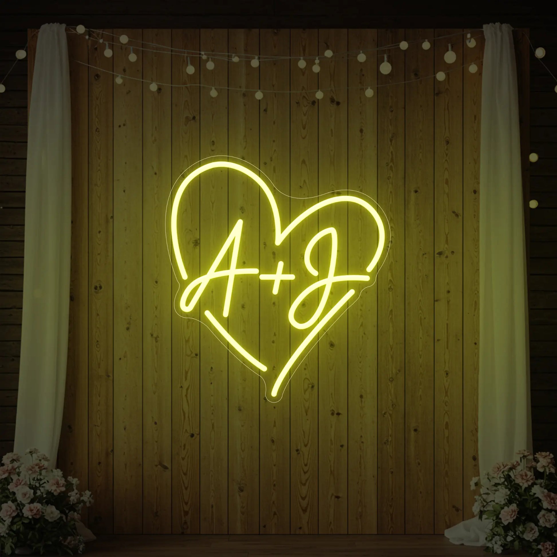 Enseigne néon personnalisée avec initiales de mariage V7