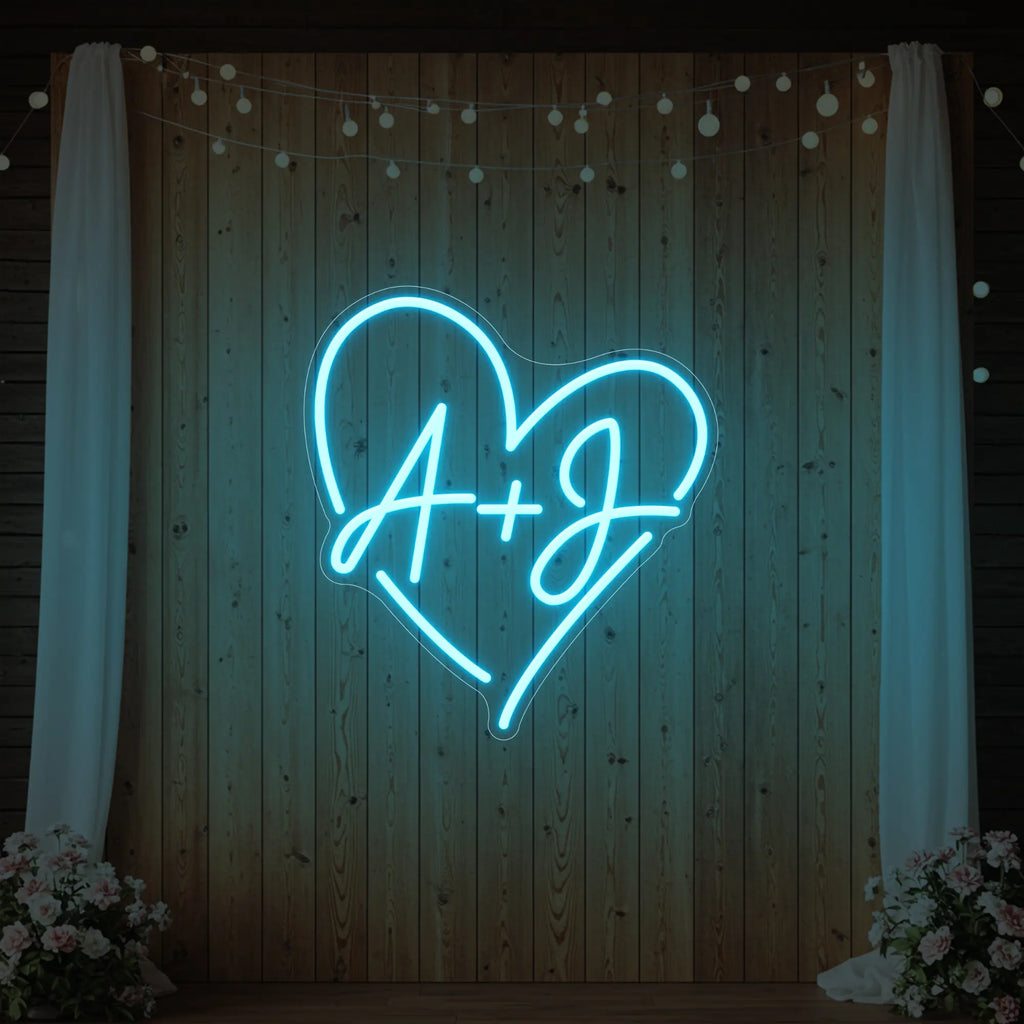 Enseigne néon personnalisée avec initiales de mariage V7