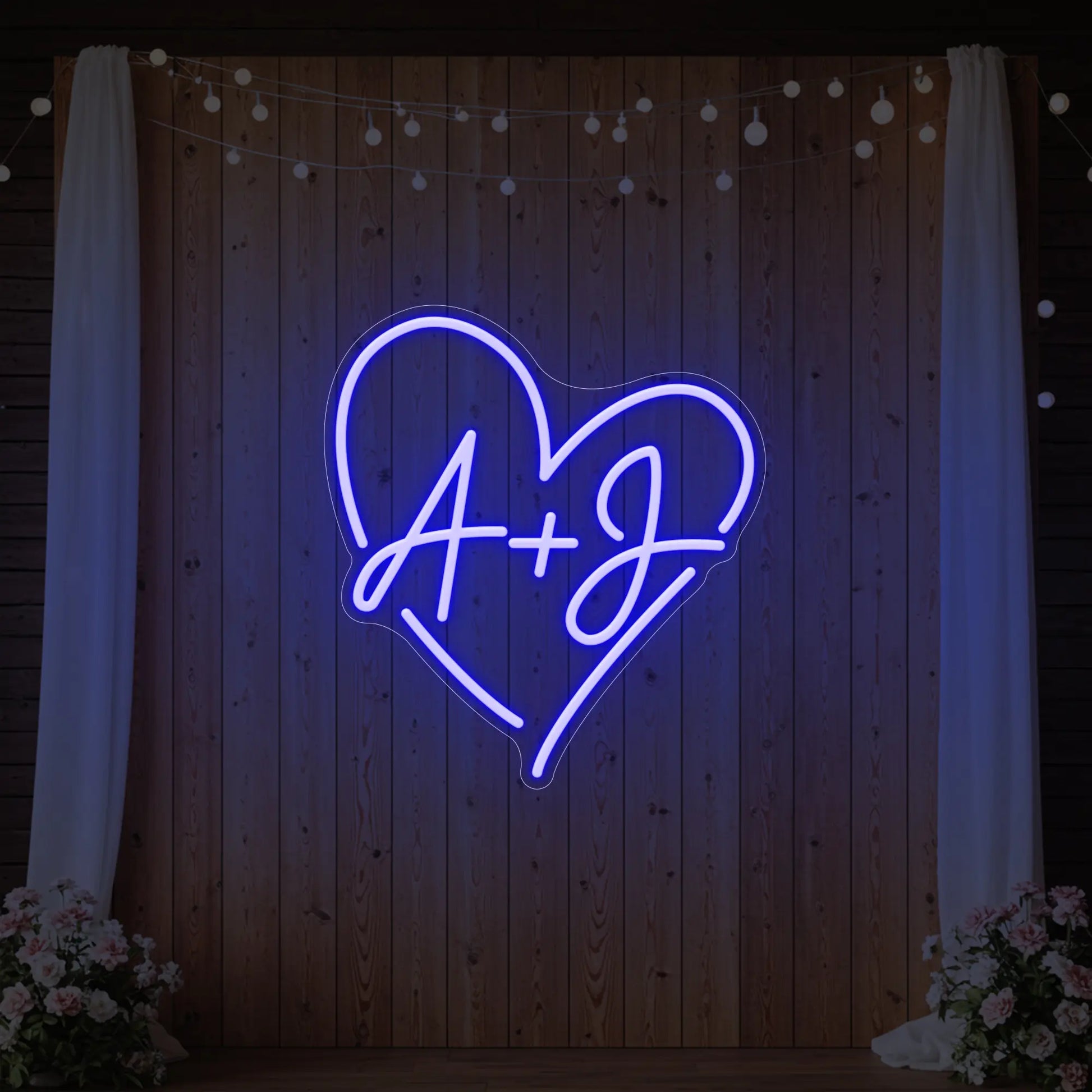Enseigne néon personnalisée avec initiales de mariage V7