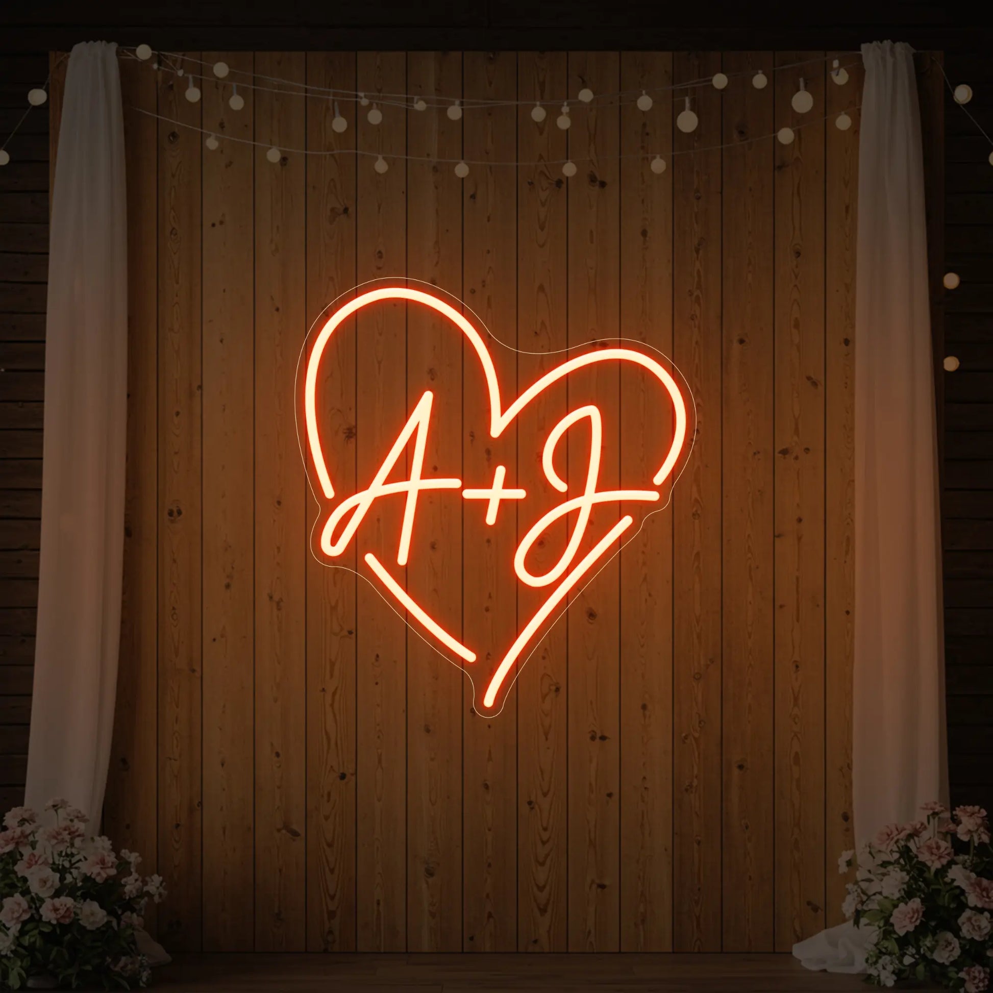 Enseigne néon personnalisée avec initiales de mariage V7