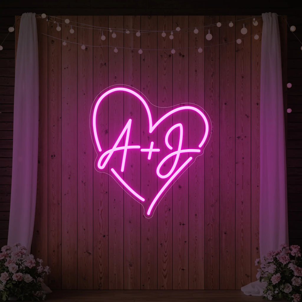 Enseigne néon personnalisée avec initiales de mariage V7