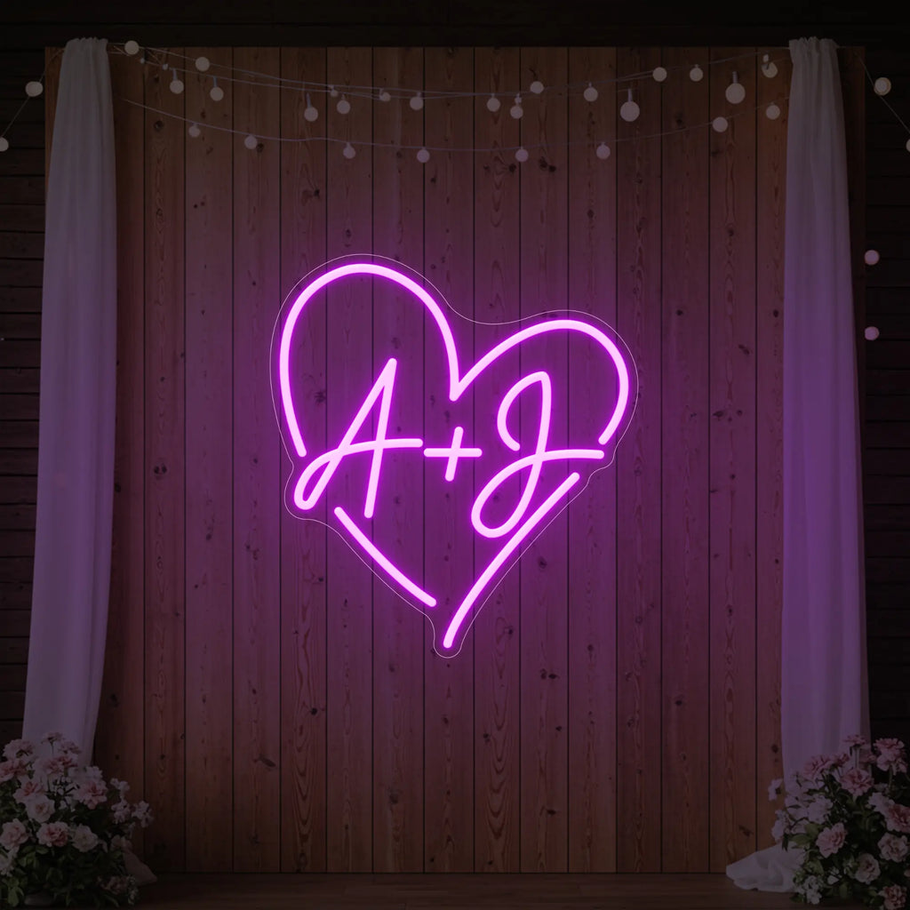 Enseigne néon personnalisée avec initiales de mariage V7