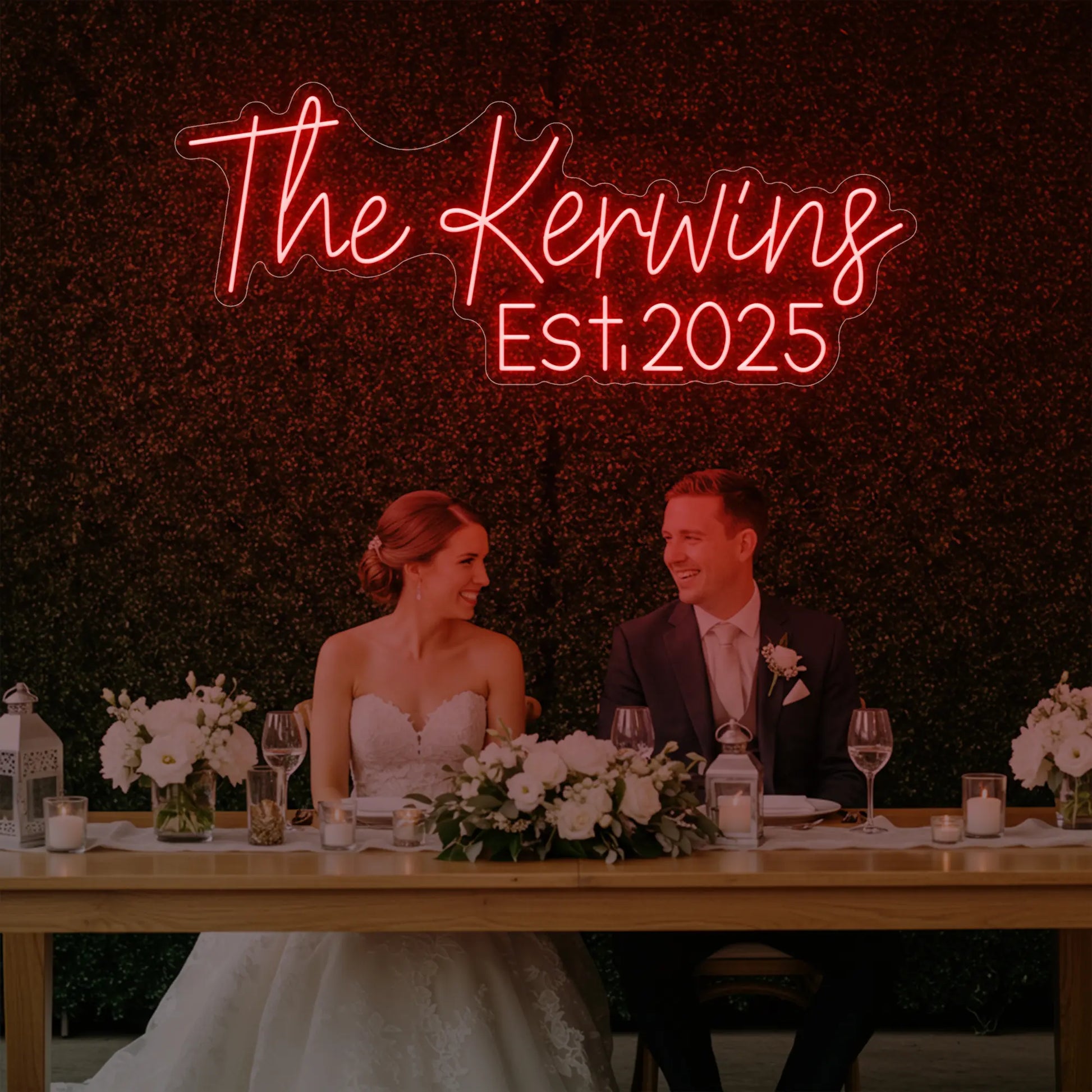 Enseigne lumineuse personnalisée avec noms de famille de mariage V5