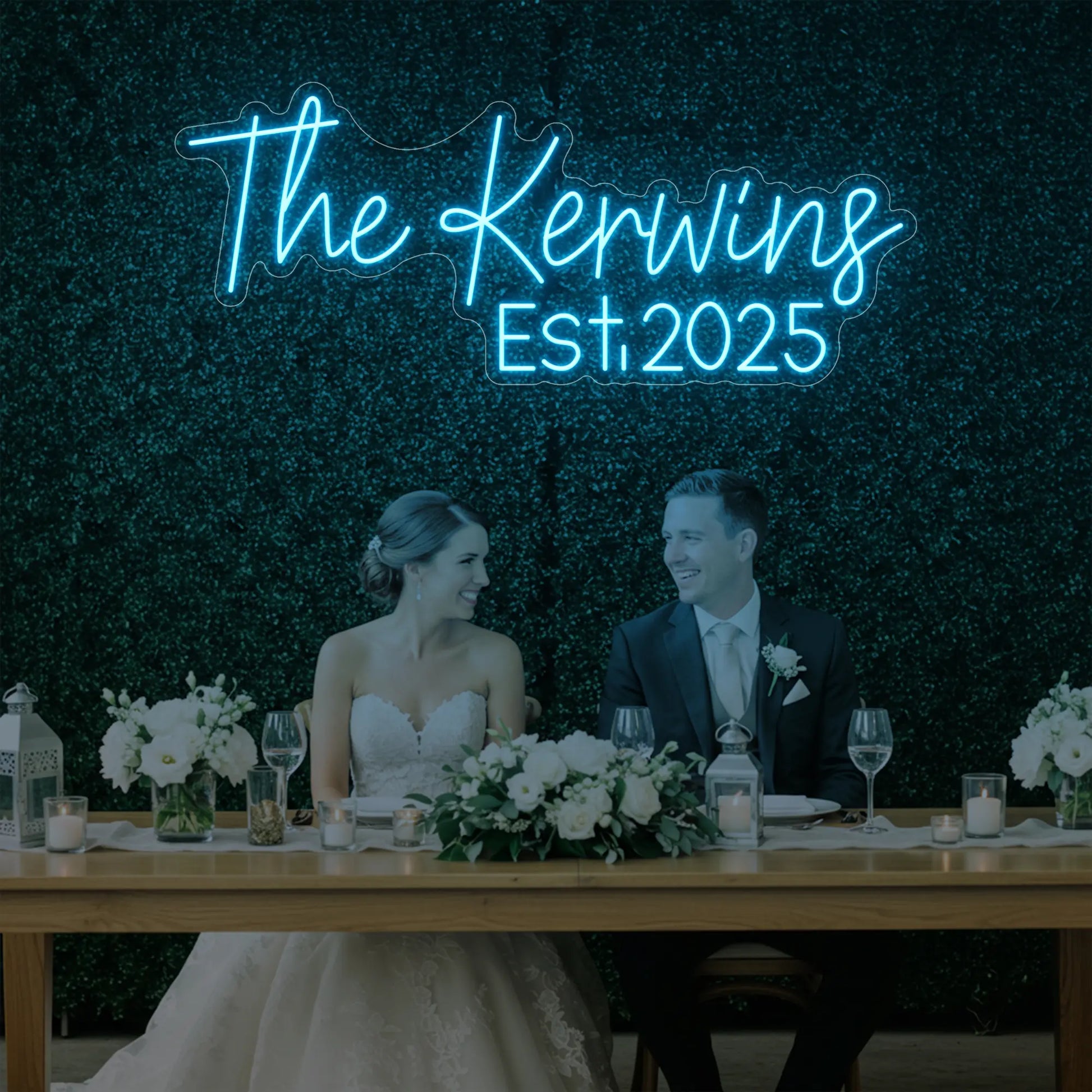 Enseigne lumineuse personnalisée avec noms de famille de mariage V5