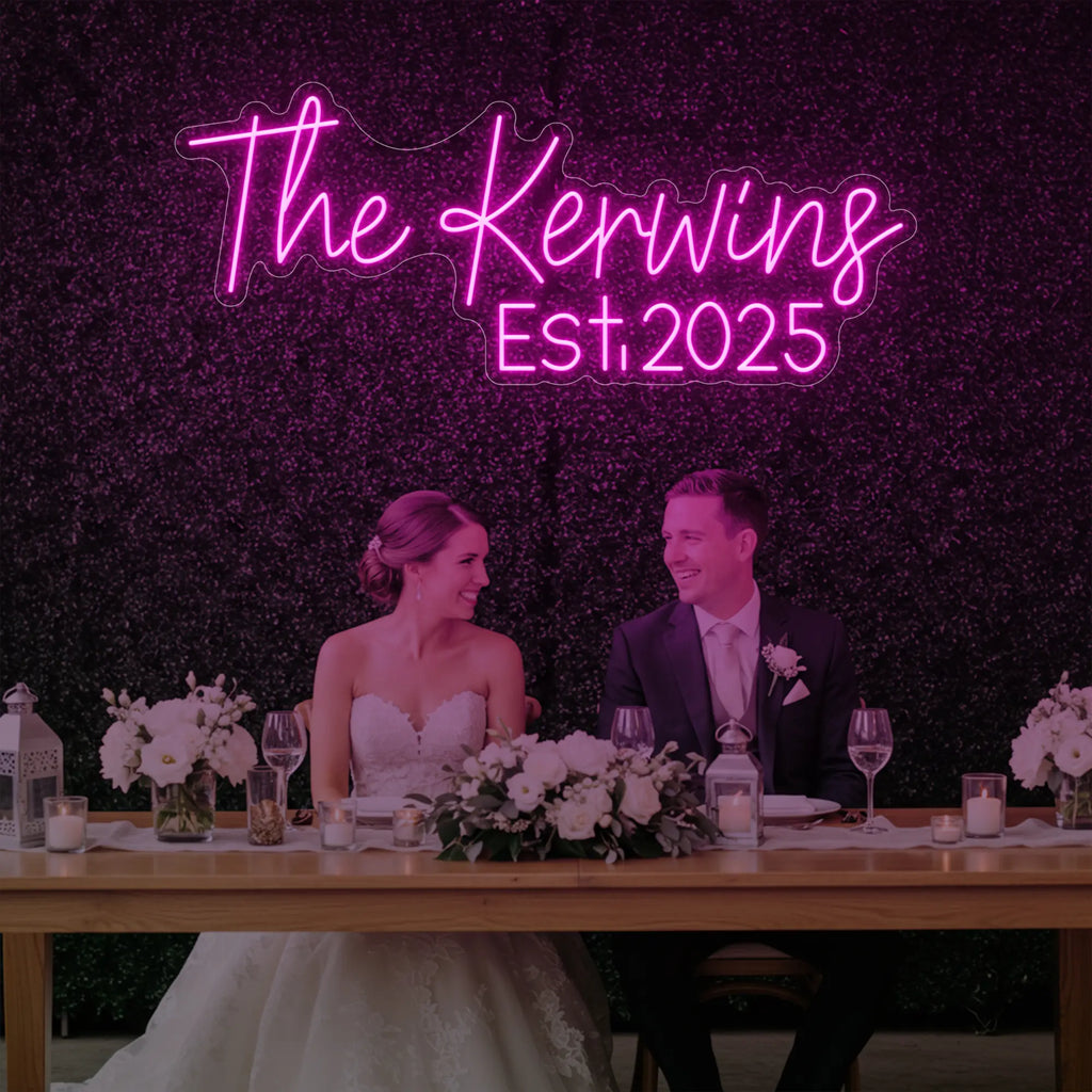 Enseigne lumineuse personnalisée avec noms de famille de mariage V5