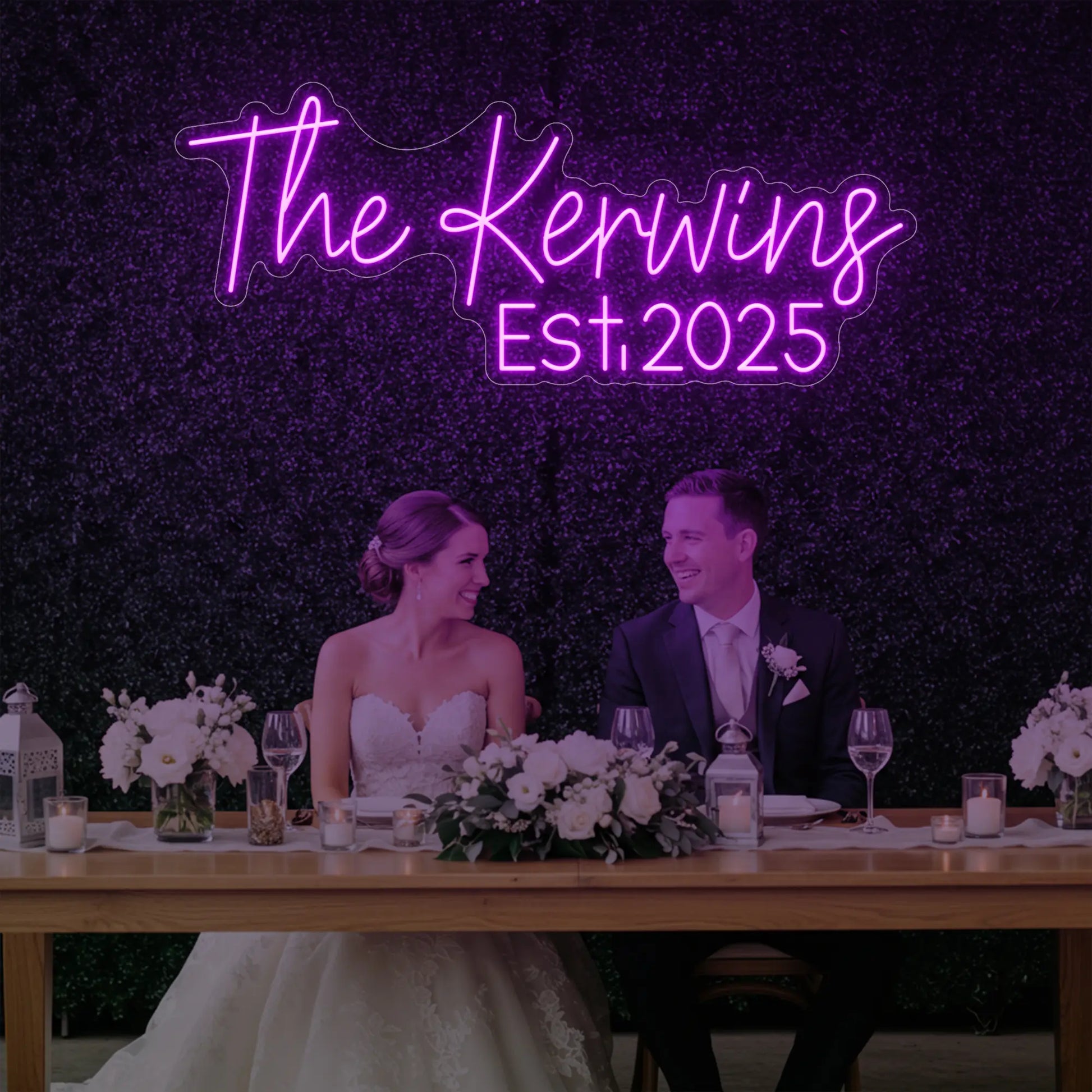 Enseigne lumineuse personnalisée avec noms de famille de mariage V5