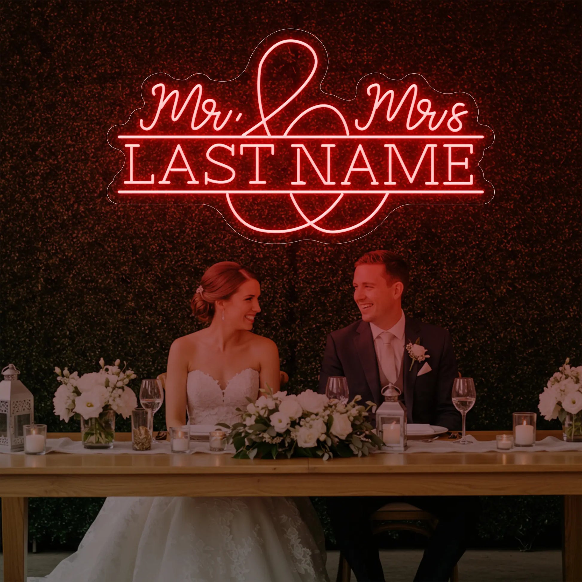 Enseigne lumineuse personnalisée avec noms de famille de mariage V6