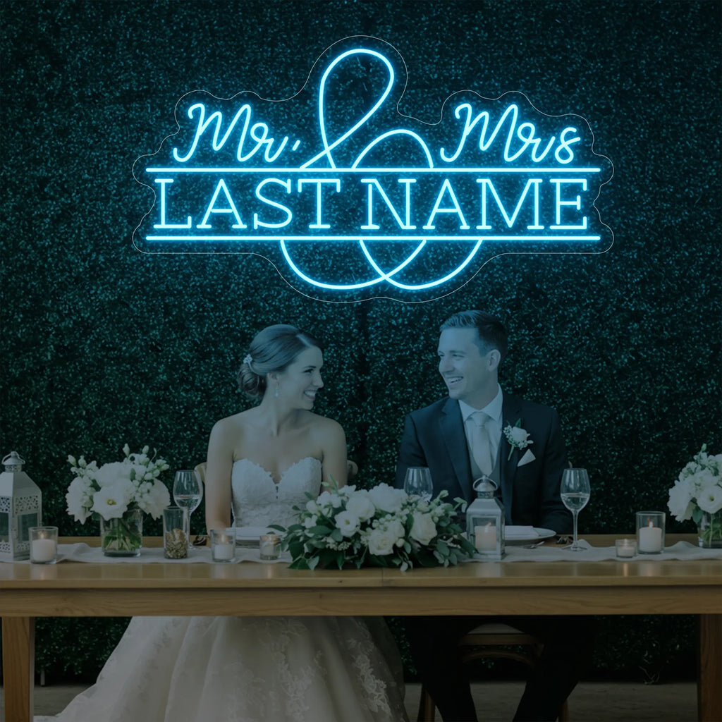 Enseigne lumineuse personnalisée avec noms de famille de mariage V6