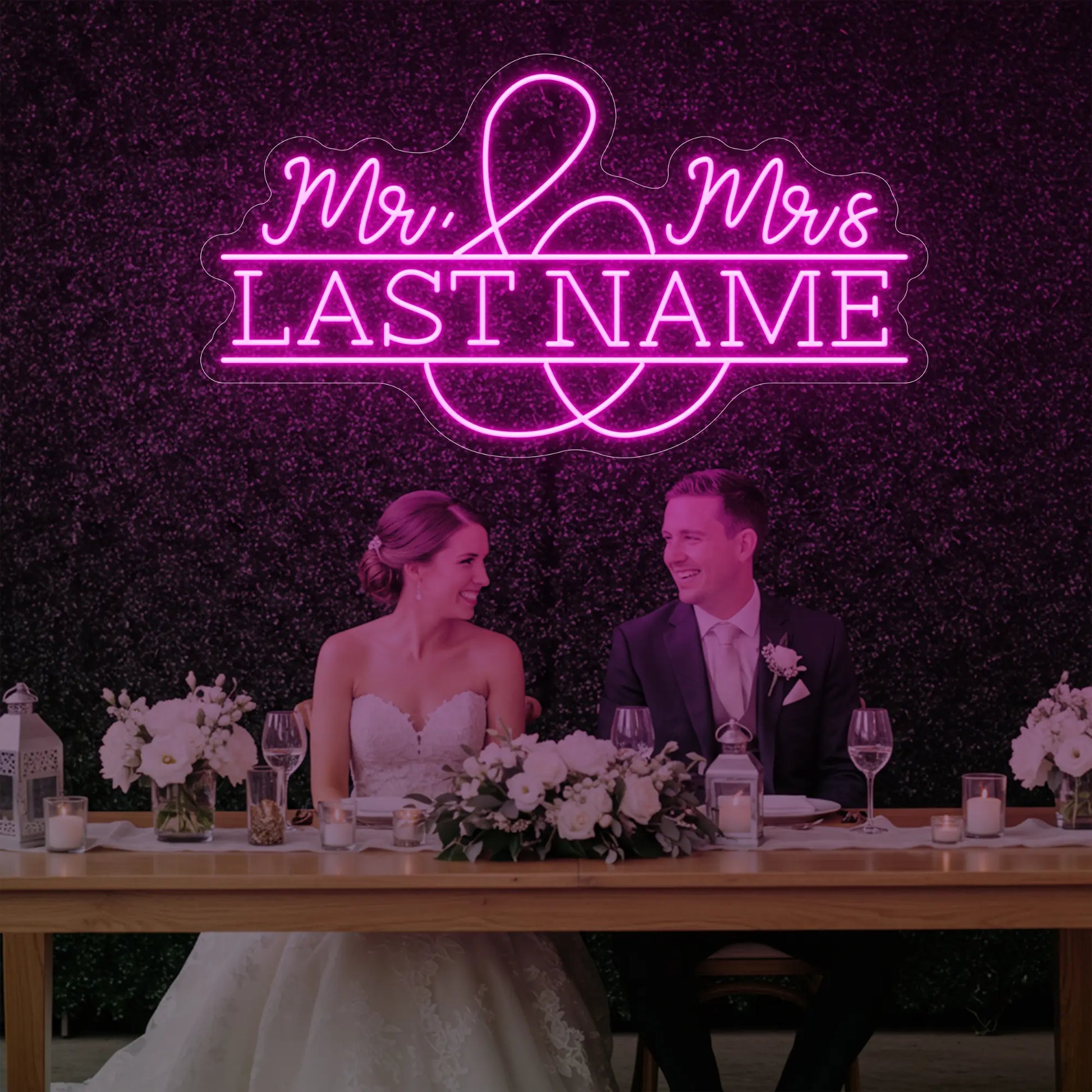 Enseigne lumineuse personnalisée avec noms de famille de mariage V6