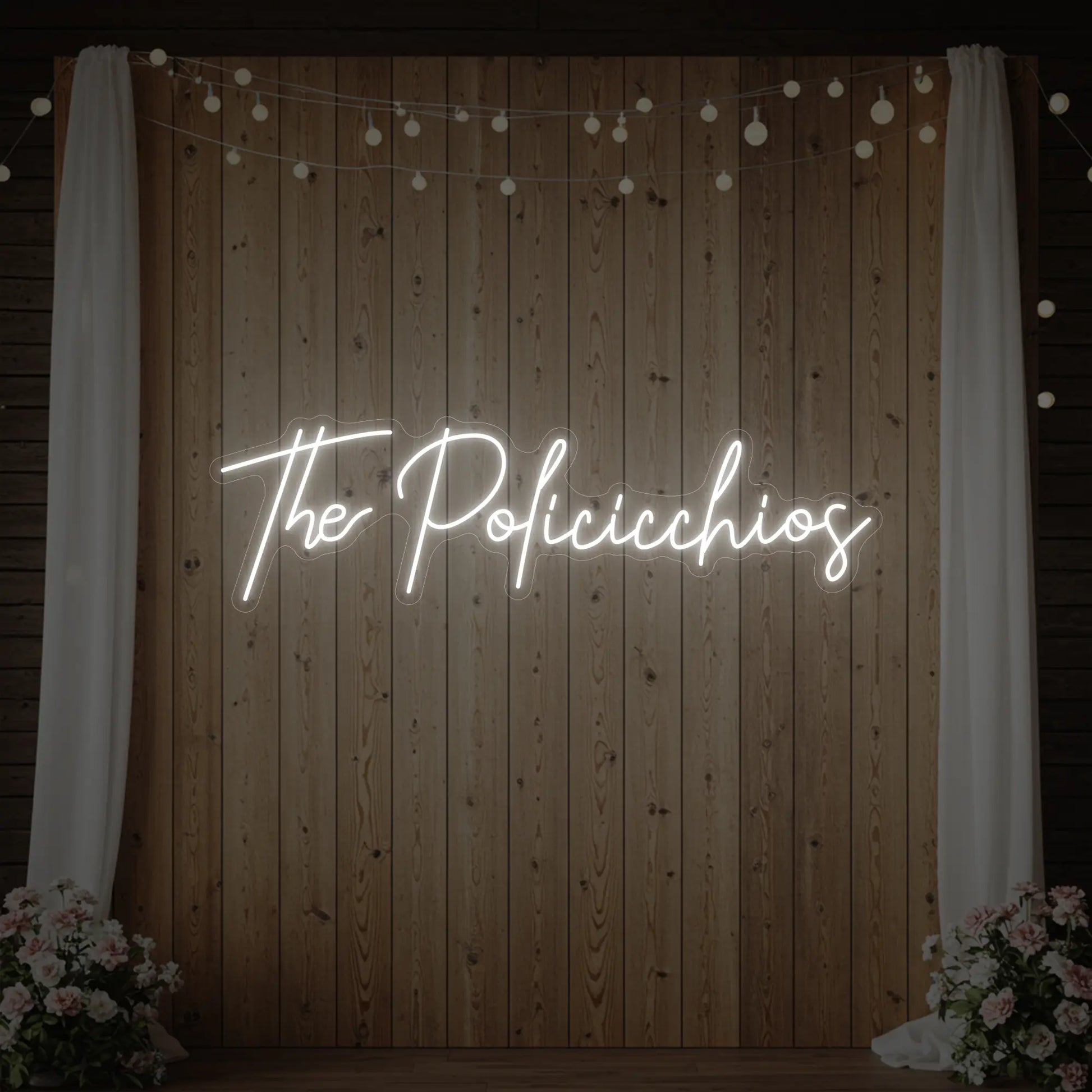 Enseigne lumineuse personnalisée avec noms de famille de mariage V7