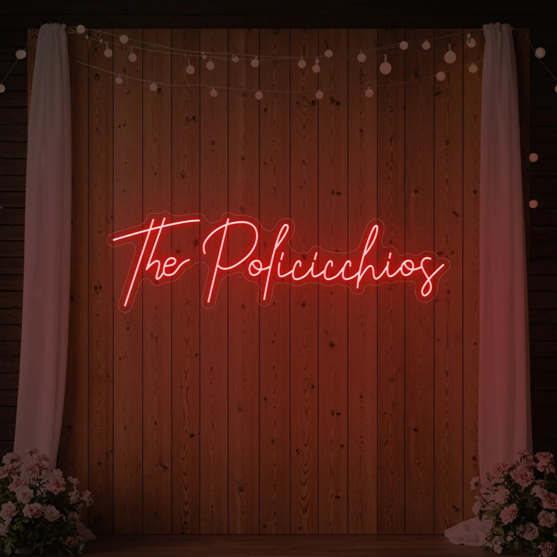 Enseigne lumineuse personnalisée avec noms de famille de mariage V7