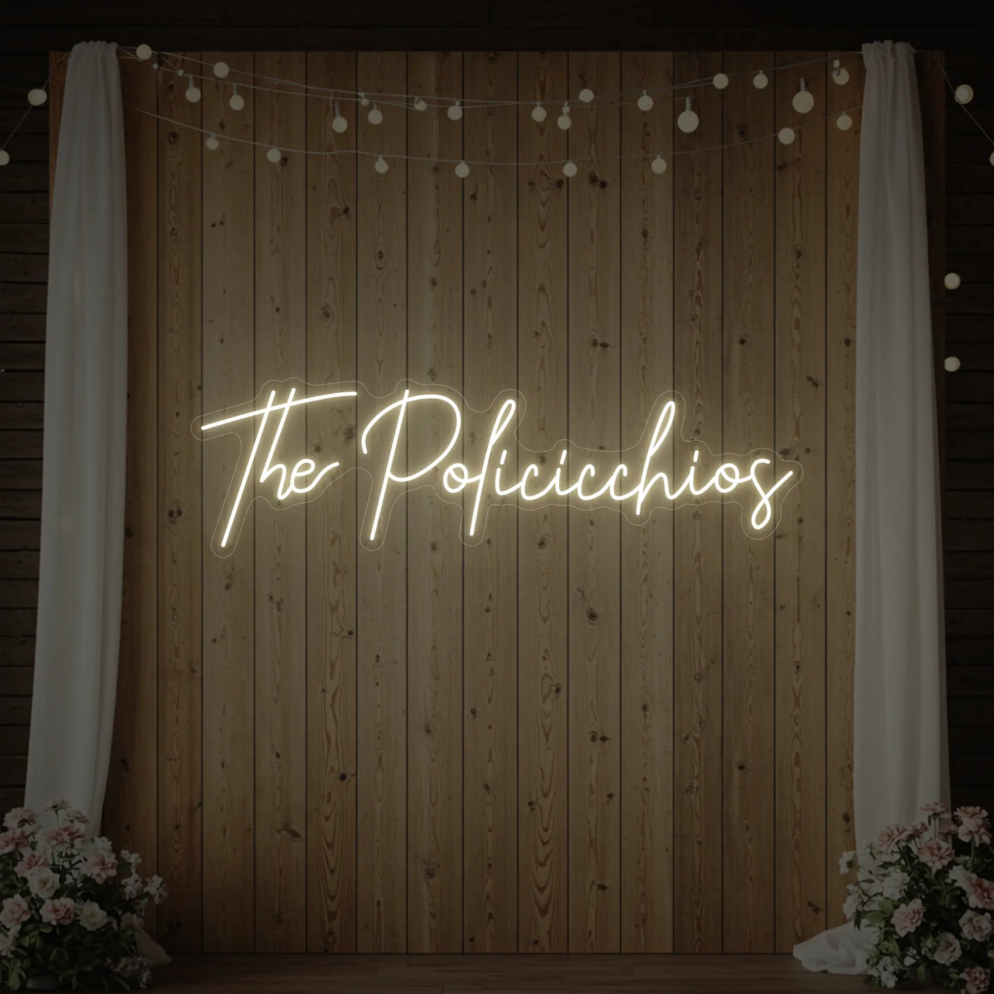 Enseigne lumineuse personnalisée avec noms de famille de mariage V7