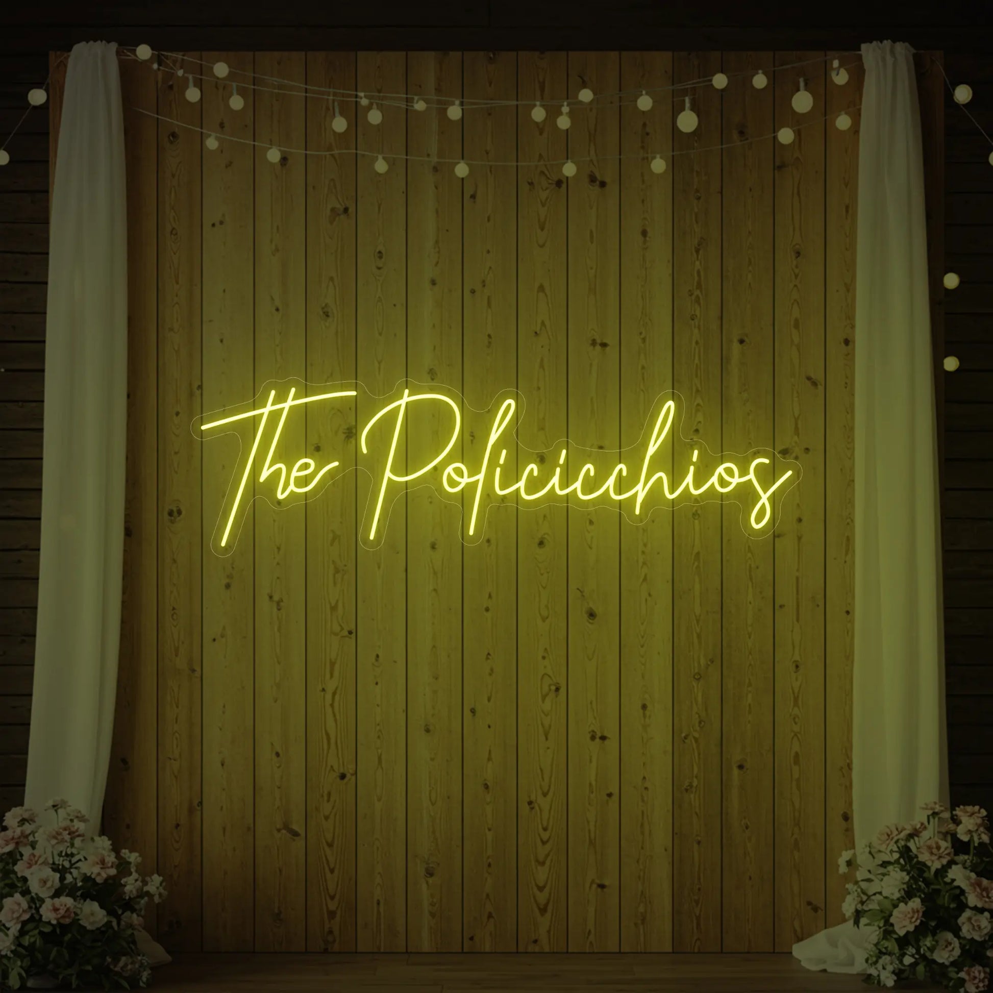 Enseigne lumineuse personnalisée avec noms de famille de mariage V7