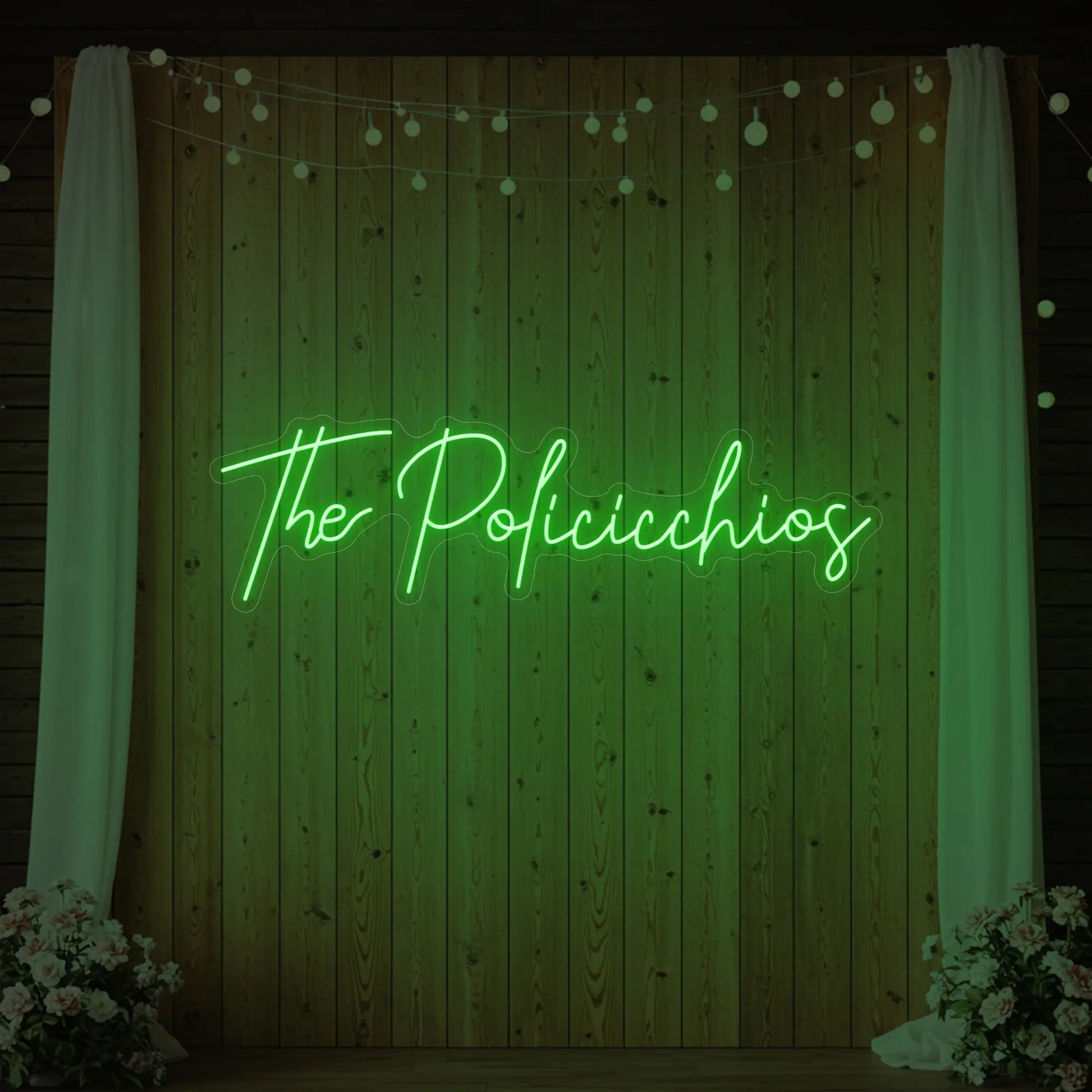 Enseigne lumineuse personnalisée avec noms de famille de mariage V7