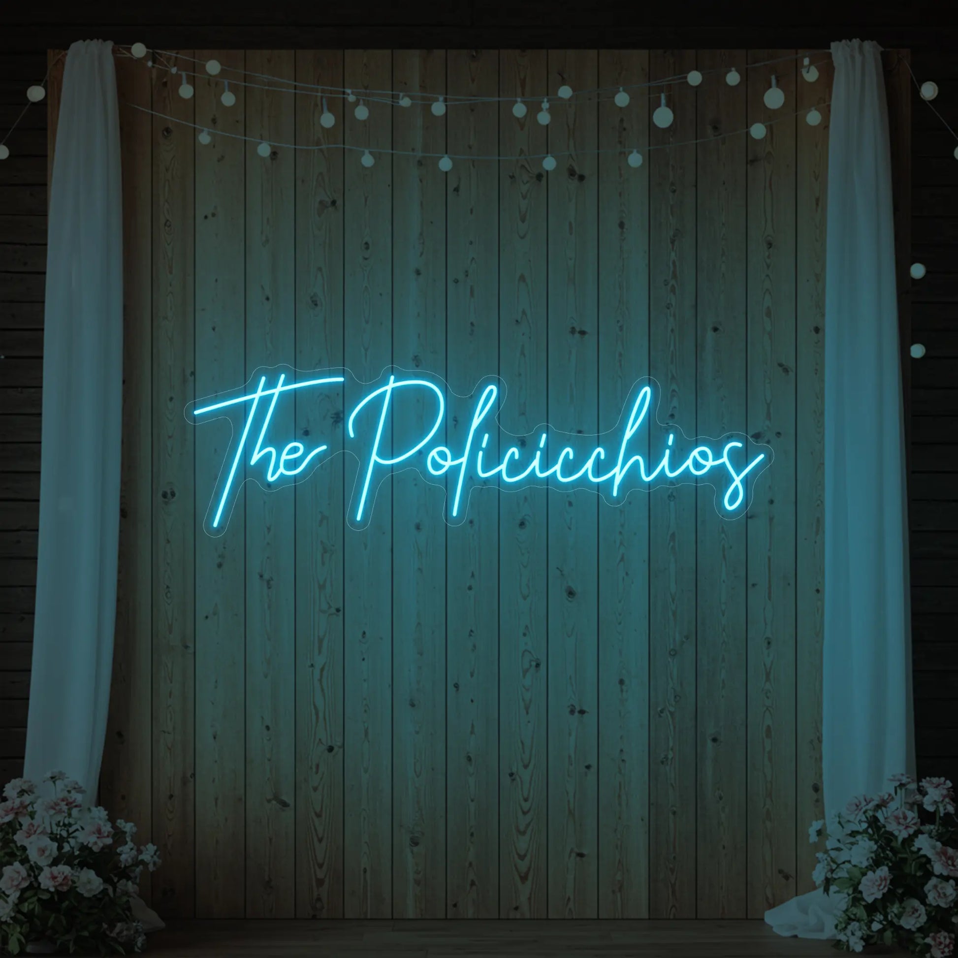 Enseigne lumineuse personnalisée avec noms de famille de mariage V7