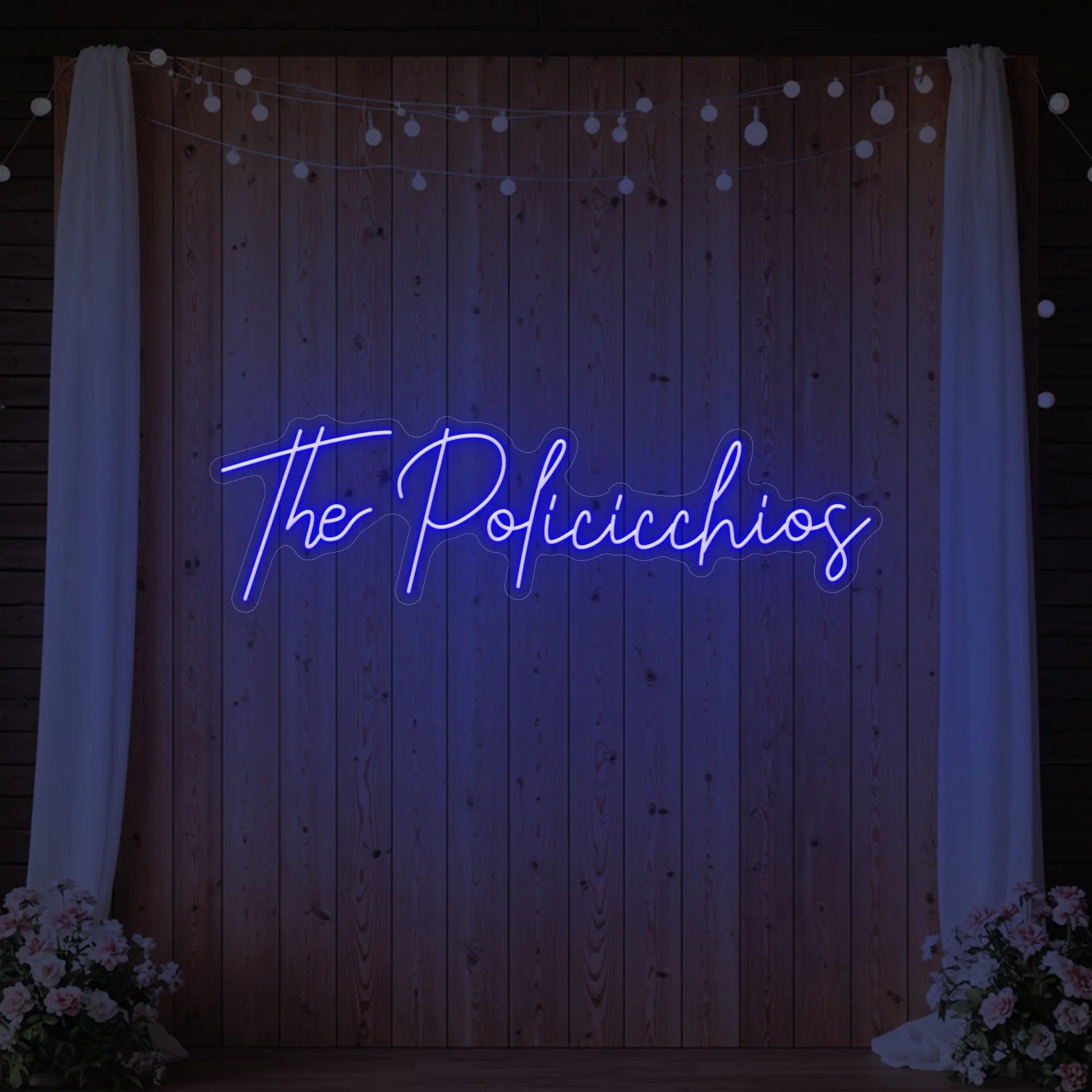 Enseigne lumineuse personnalisée avec noms de famille de mariage V7