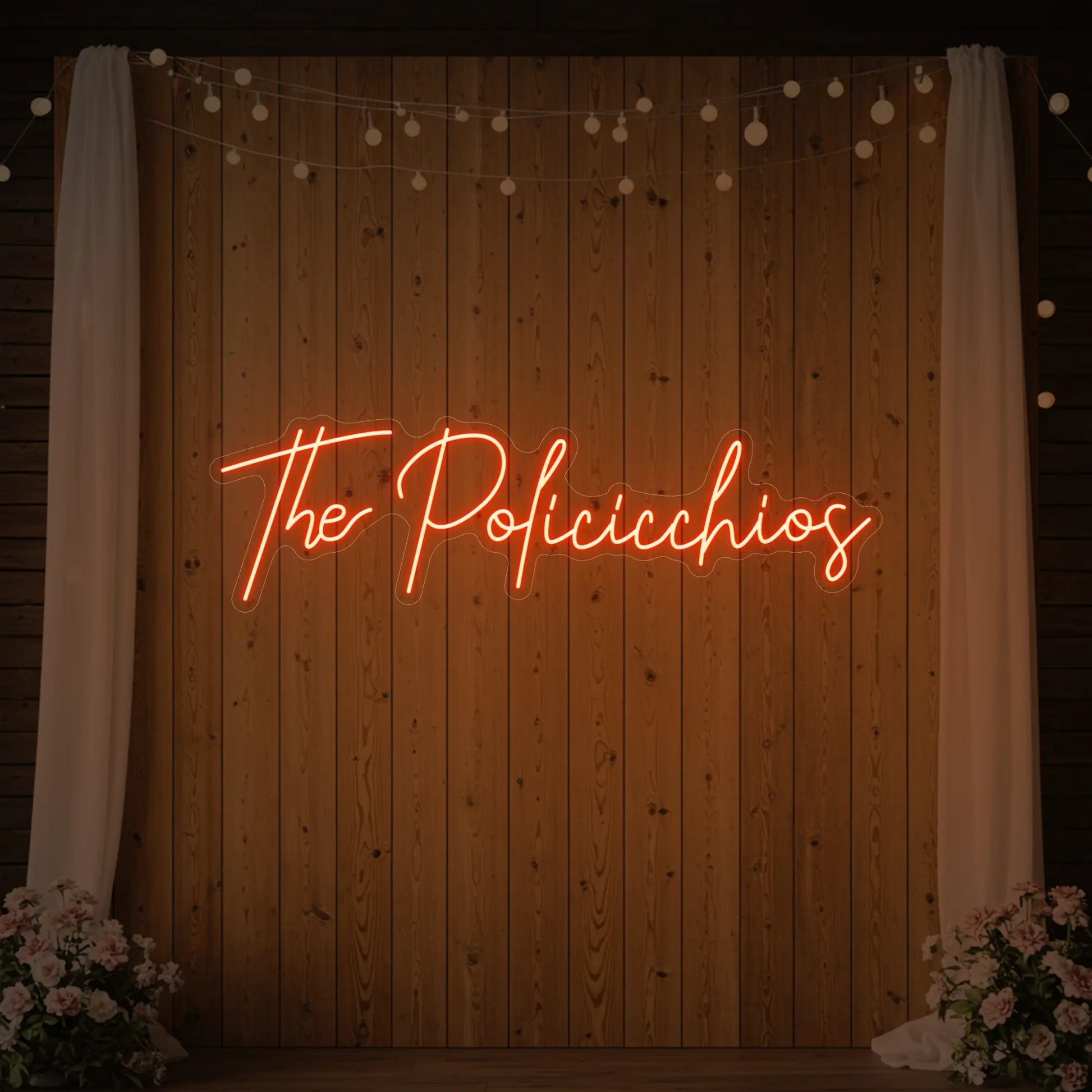 Enseigne lumineuse personnalisée avec noms de famille de mariage V7