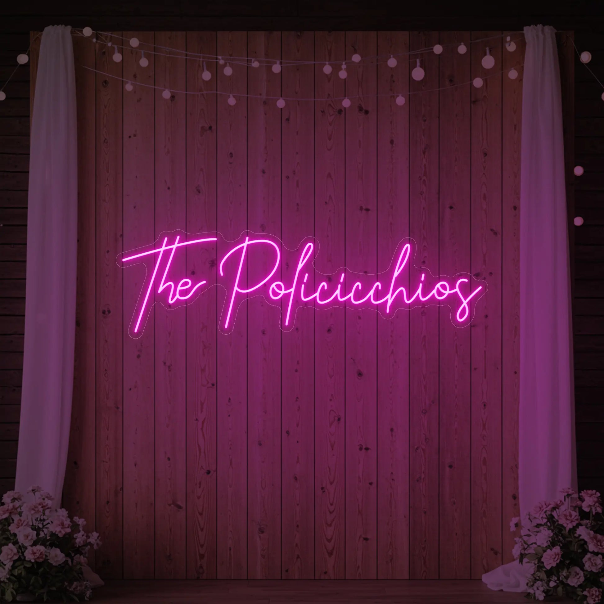 Enseigne lumineuse personnalisée avec noms de famille de mariage V7