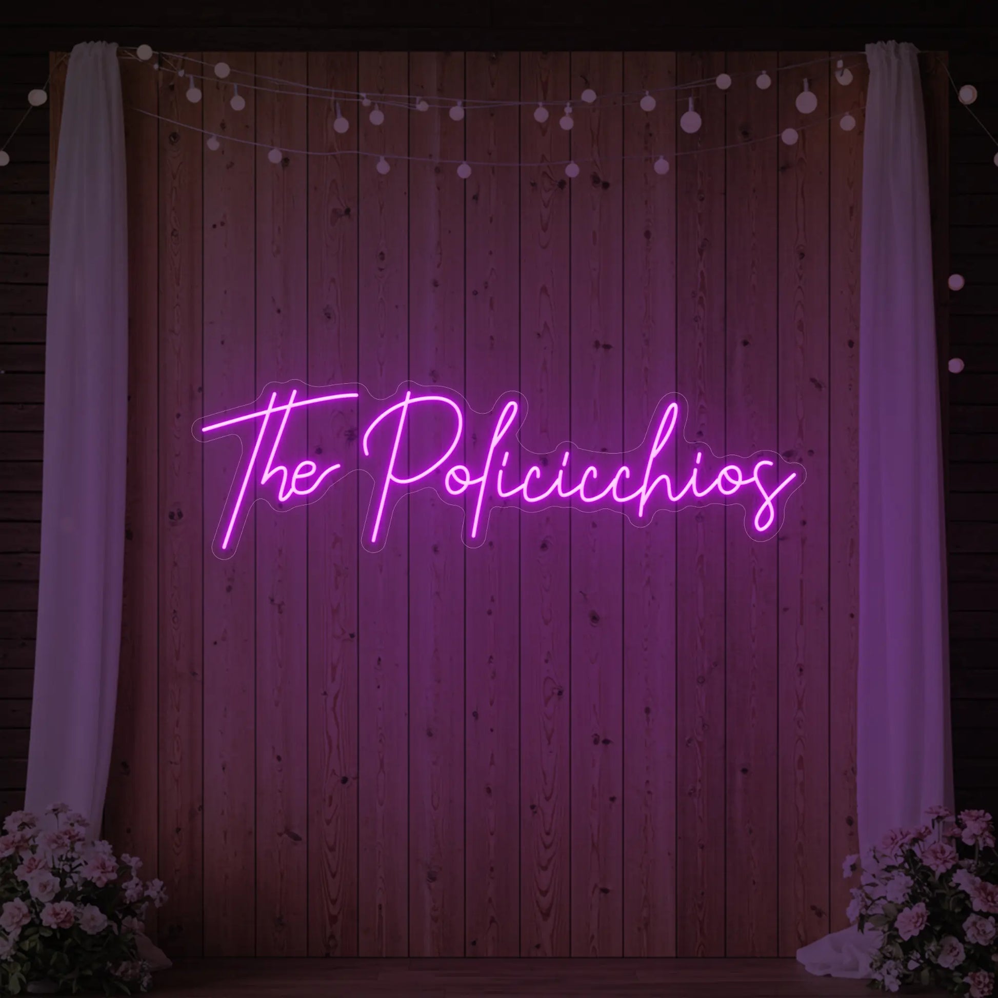 Enseigne lumineuse personnalisée avec noms de famille de mariage V7