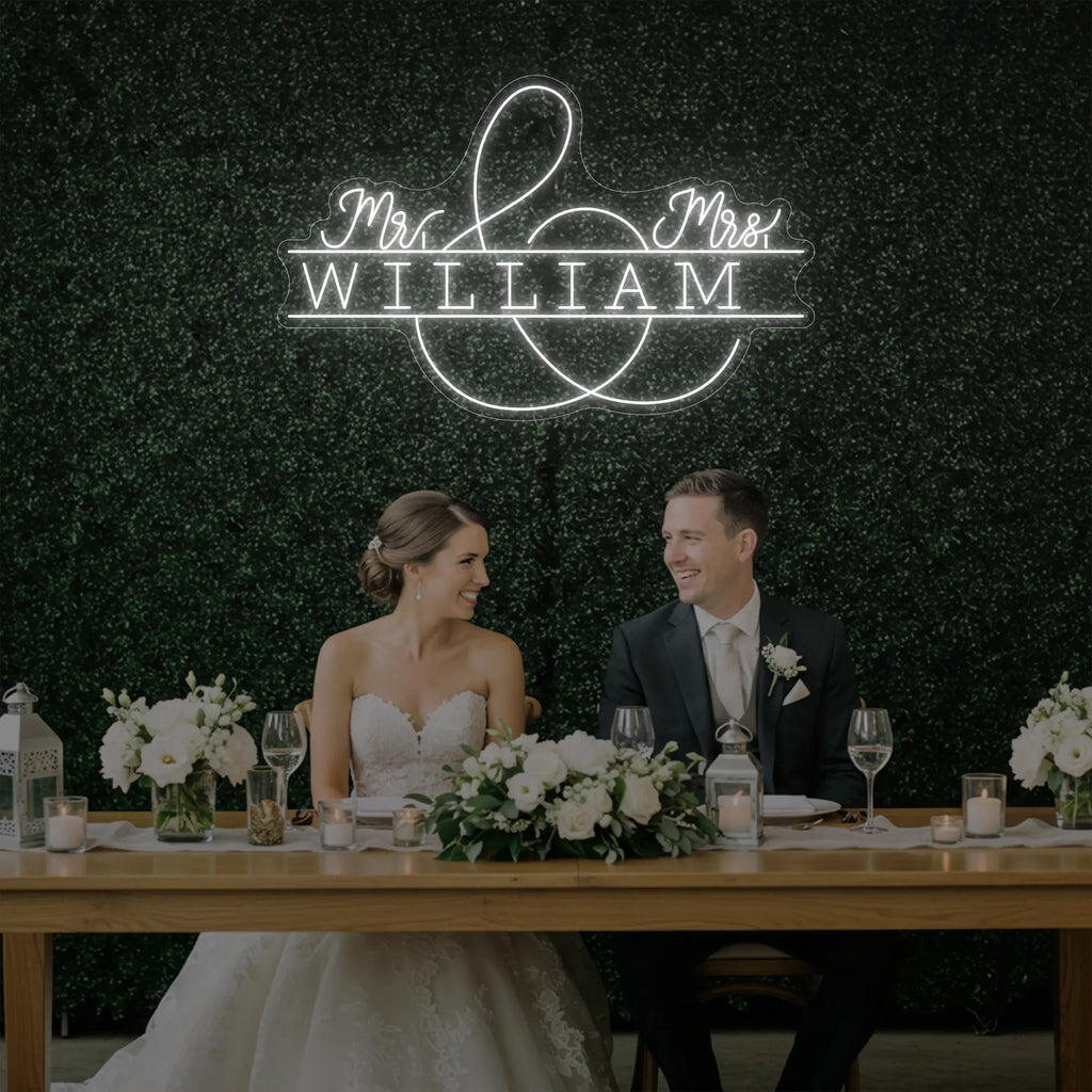 Enseigne lumineuse personnalisée avec noms de famille de mariage V3