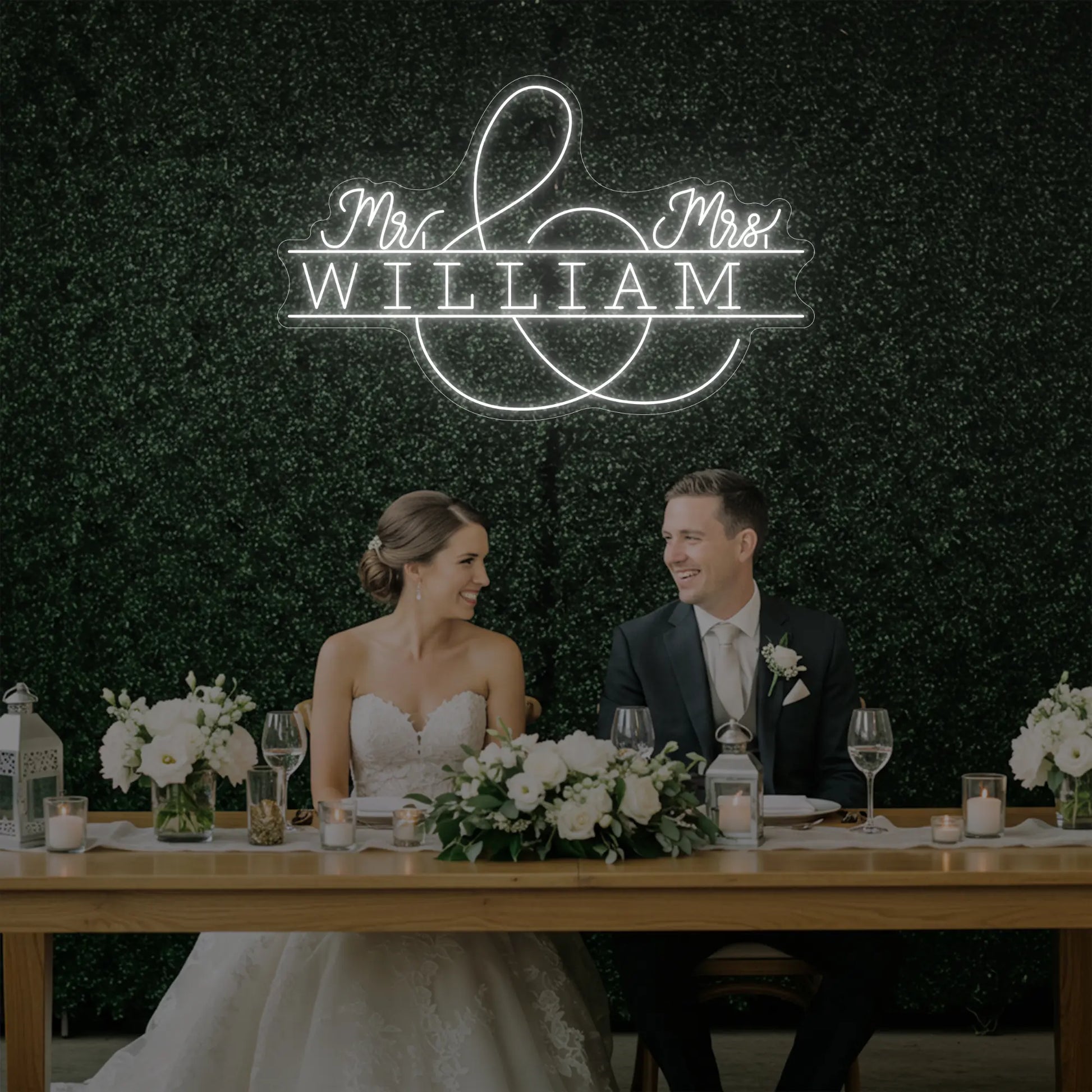 Enseigne lumineuse personnalisée avec noms de famille de mariage V3