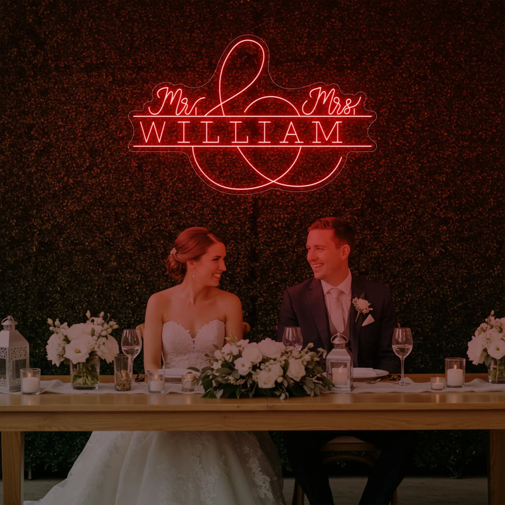 Enseigne lumineuse personnalisée avec noms de famille de mariage V3