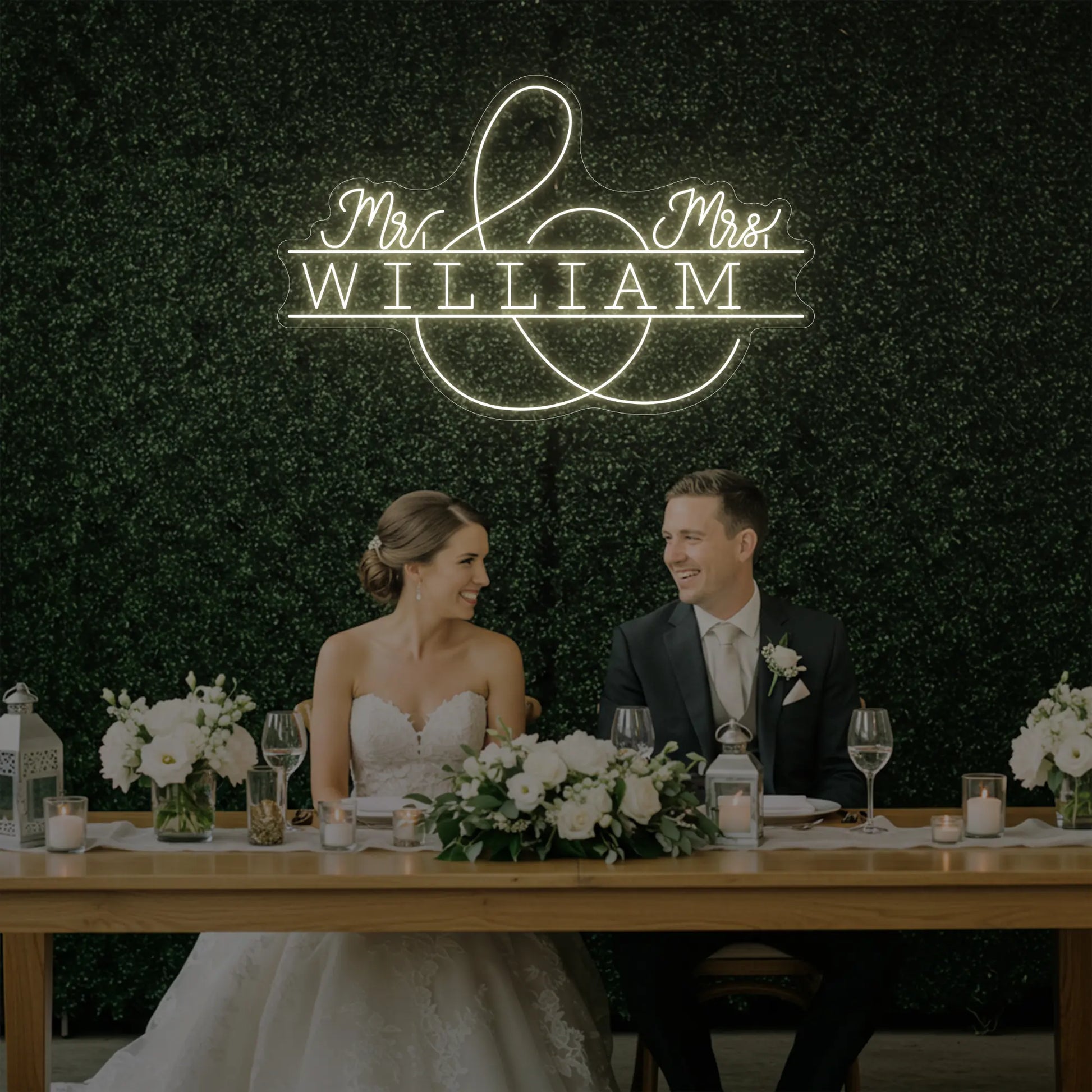 Enseigne lumineuse personnalisée avec noms de famille de mariage V3