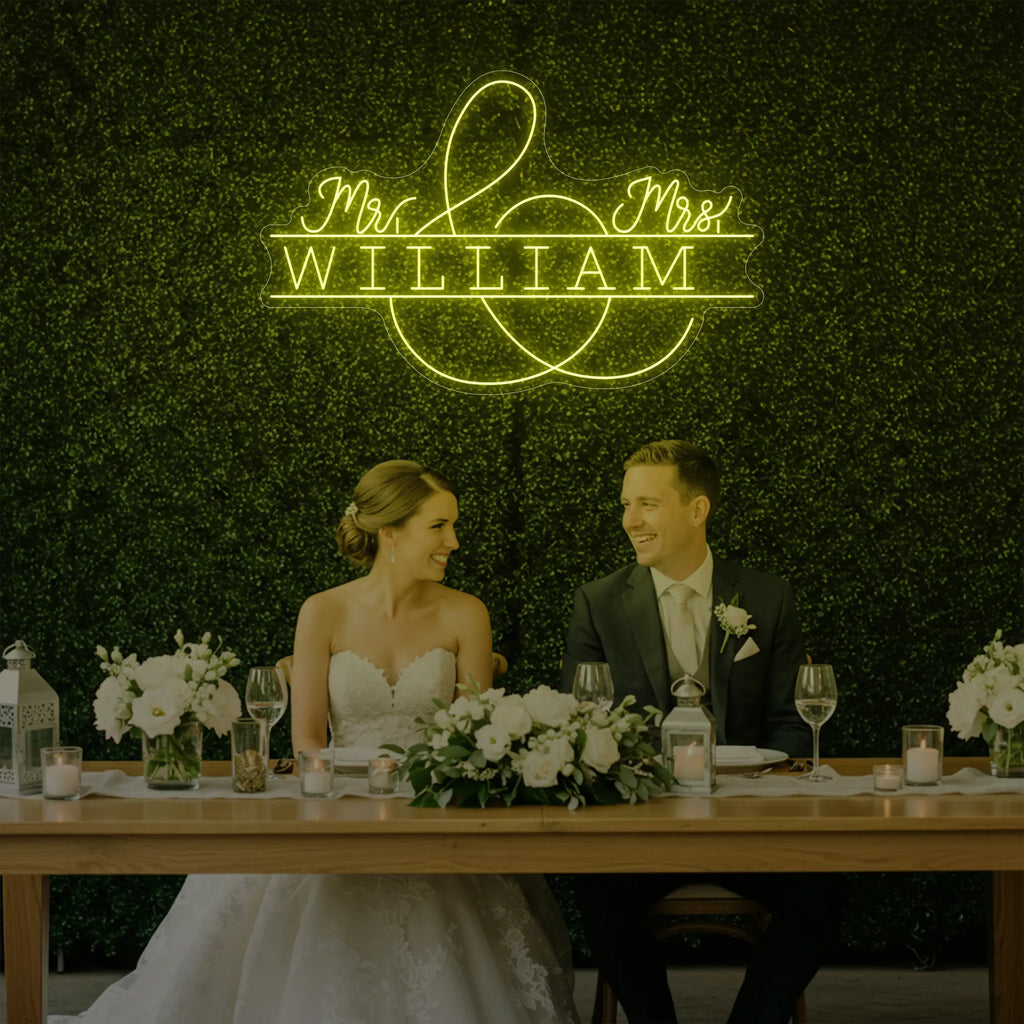 Enseigne lumineuse personnalisée avec noms de famille de mariage V3