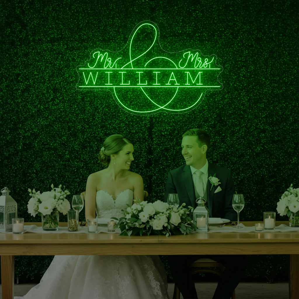 Enseigne lumineuse personnalisée avec noms de famille de mariage V3