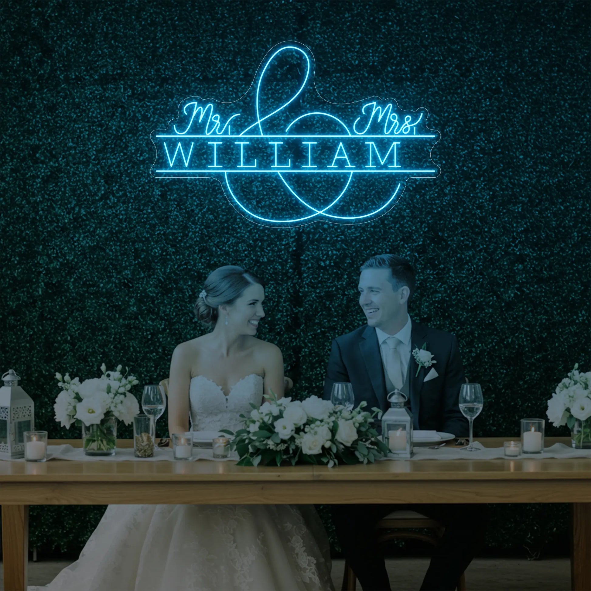 Enseigne lumineuse personnalisée avec noms de famille de mariage V3