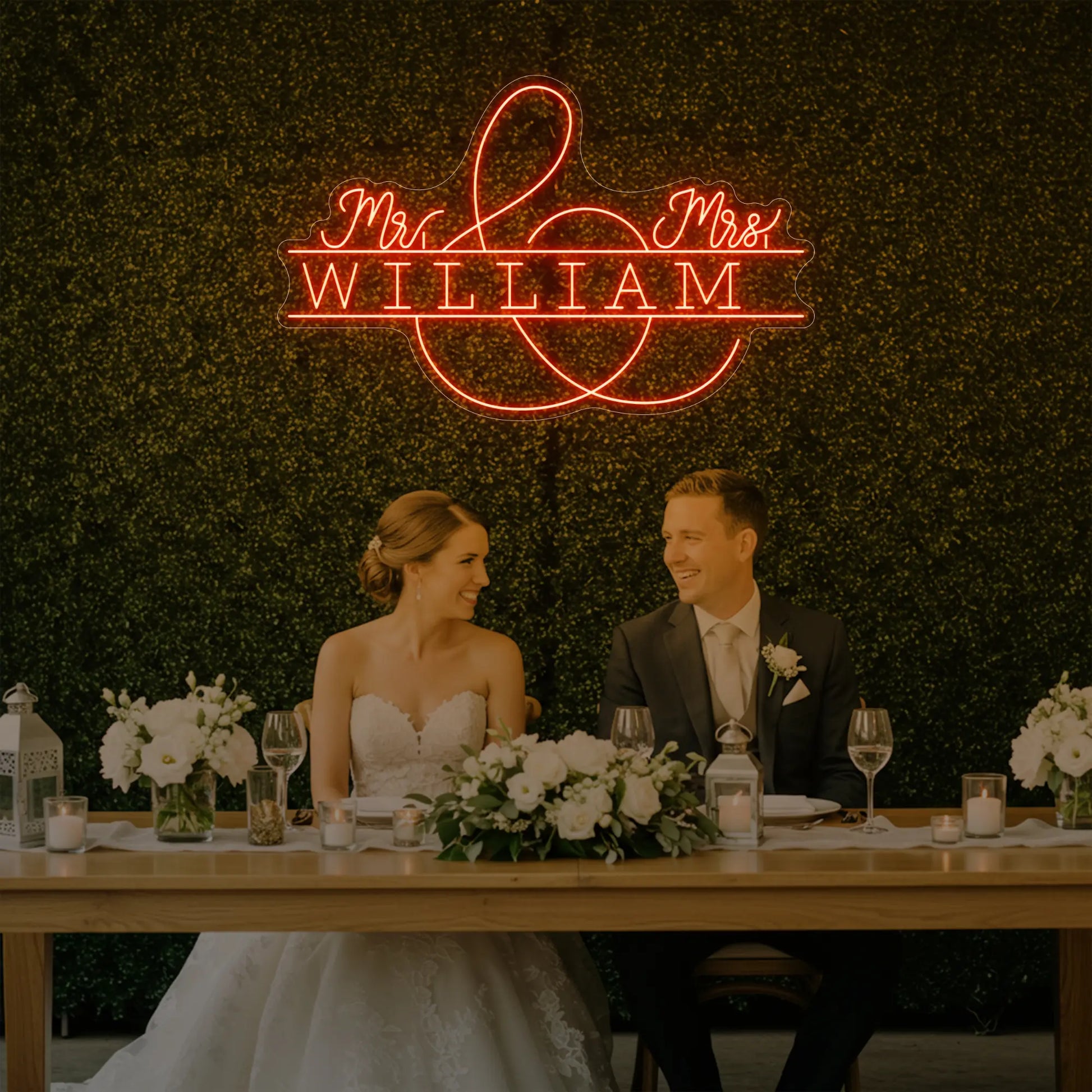 Enseigne lumineuse personnalisée avec noms de famille de mariage V3