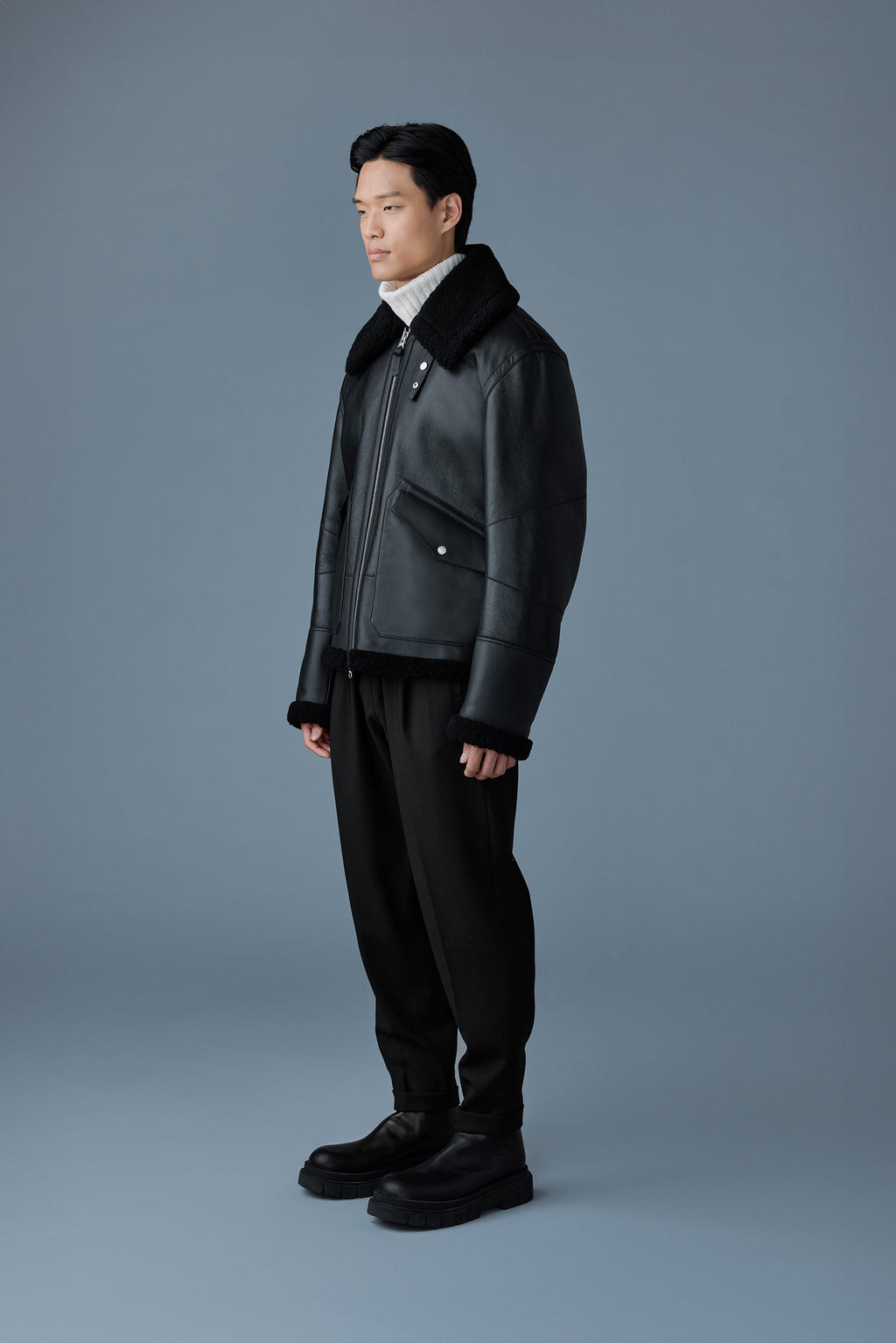 Veste style aviateur ATLAS-SH en peau lainée et cuir