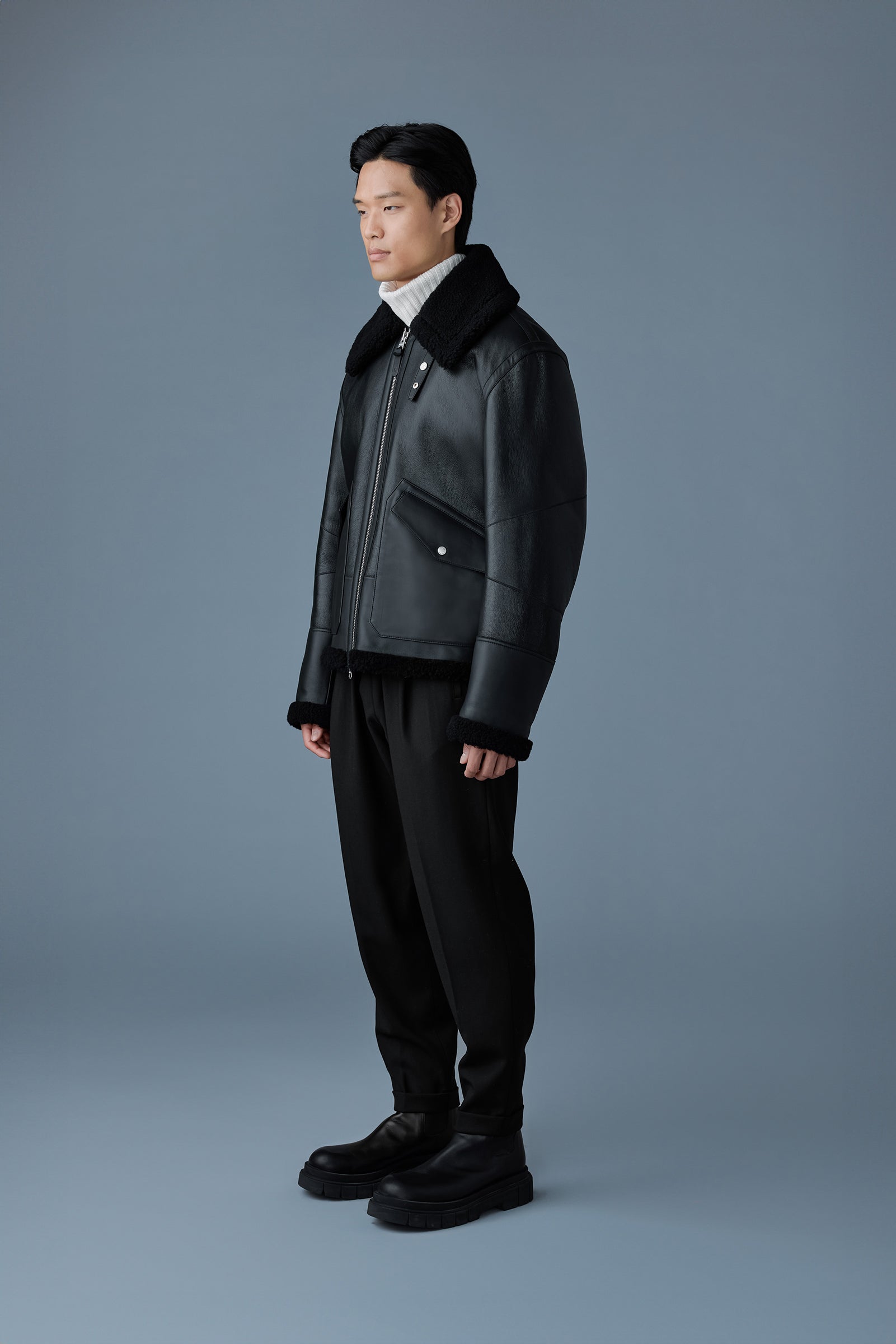 ATLAS-SH Shearling and leather aviator-style jacket