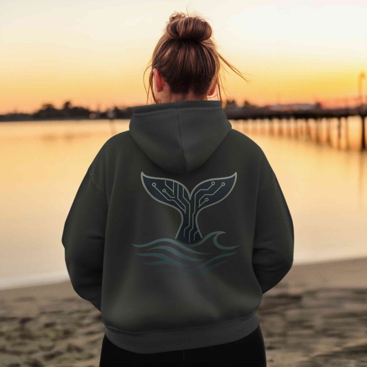 Whale Circuitry Zip Hoodie - Dive into Ocean Vibes  with this Playful Design!