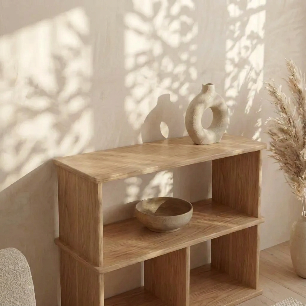 Console bibliothèque en chêne blanc
