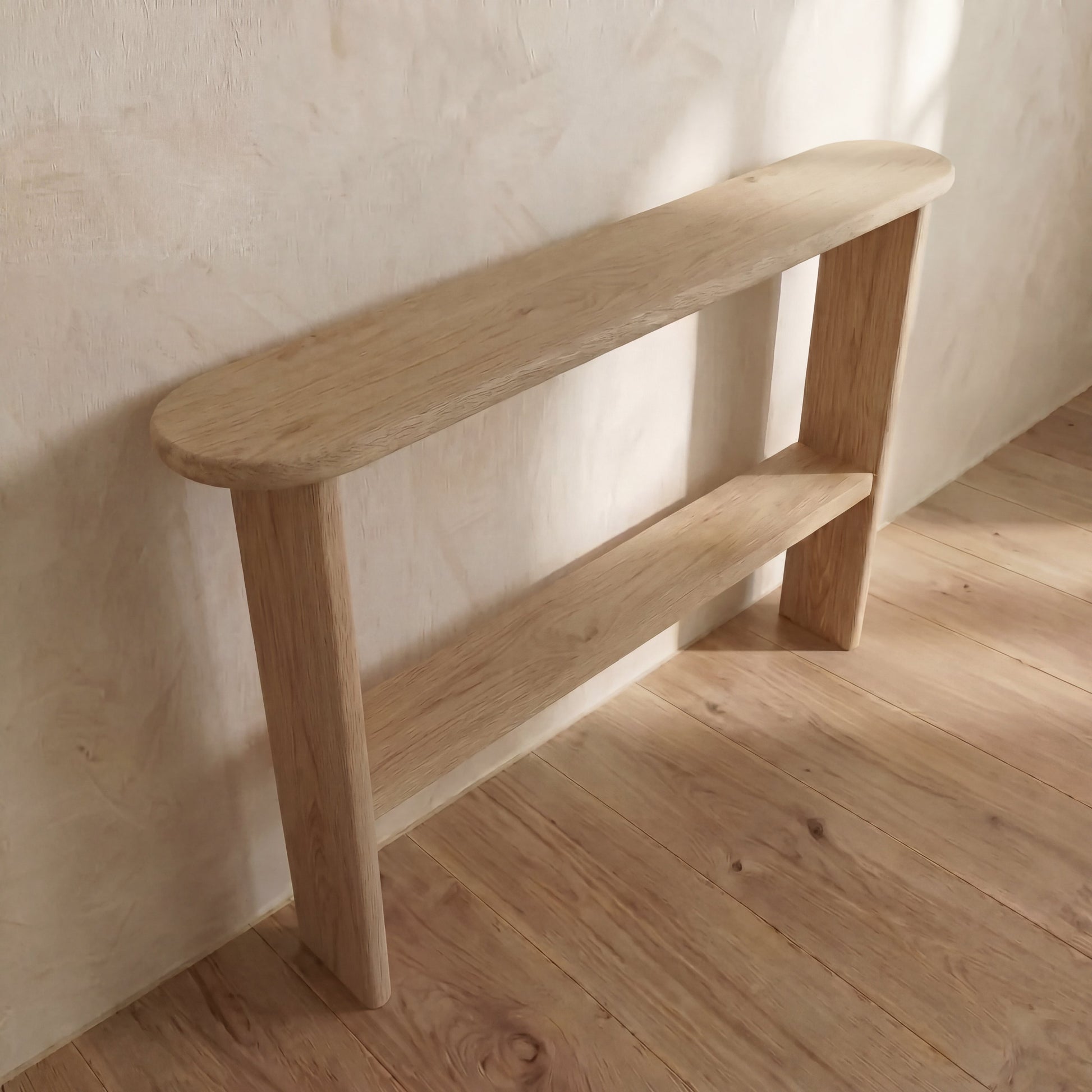 Console table with shelf in white oak