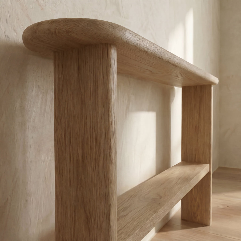 Console table with shelf in white oak