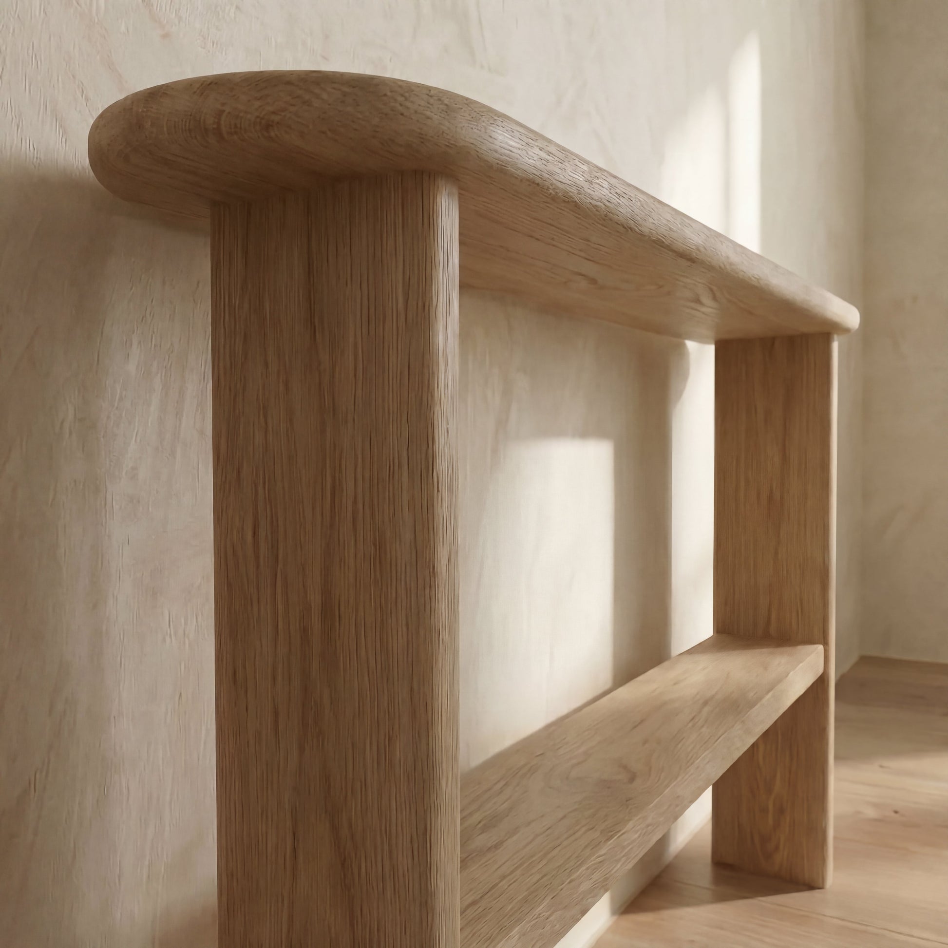 Console table with shelf in white oak