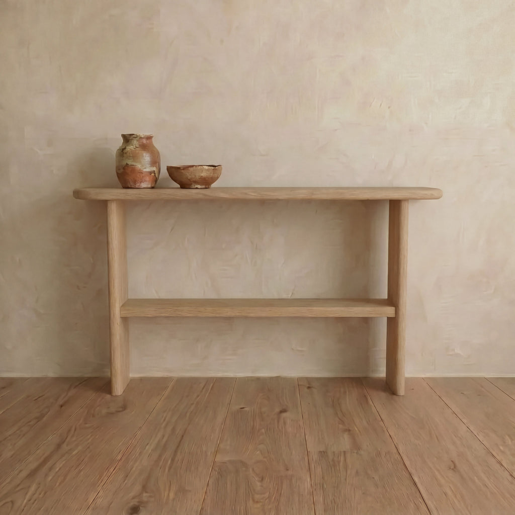 Console table with shelf in white oak