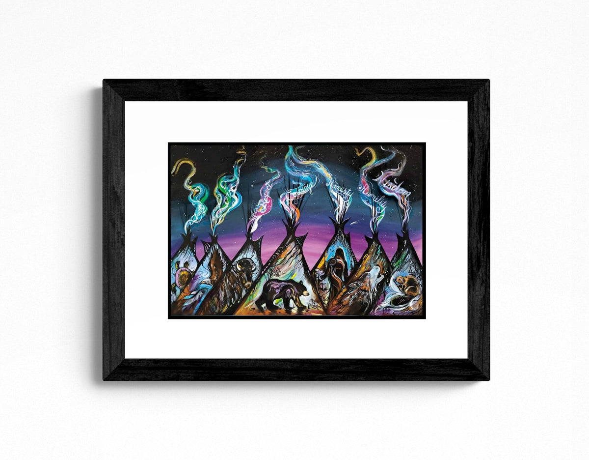 Seven Sacred Tipis By Carla Joseph, Indigenous Art Print, Seven Grandfather Teachings, Native Americans, Framed Art