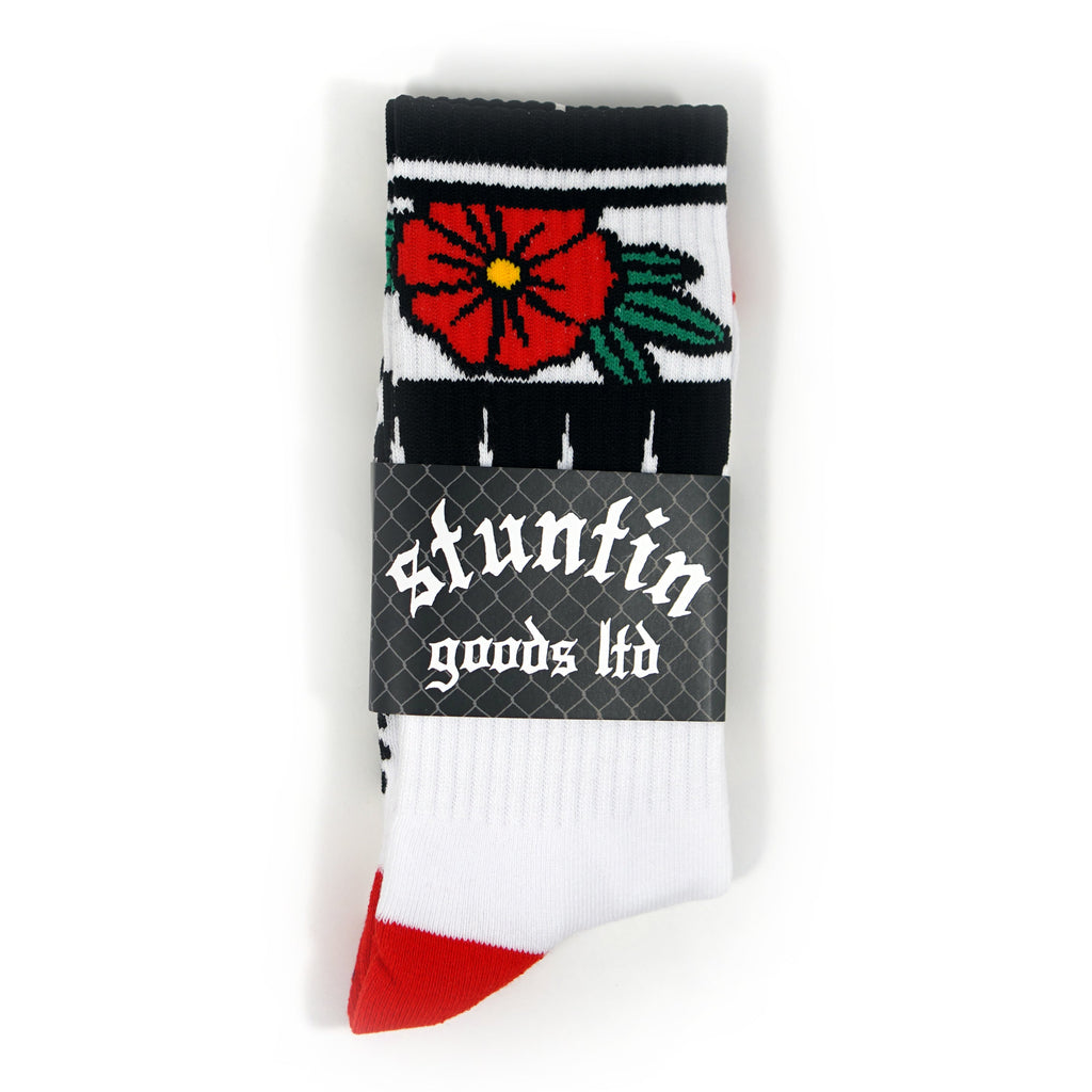 Chaussettes blanches à fleurs géométriques
