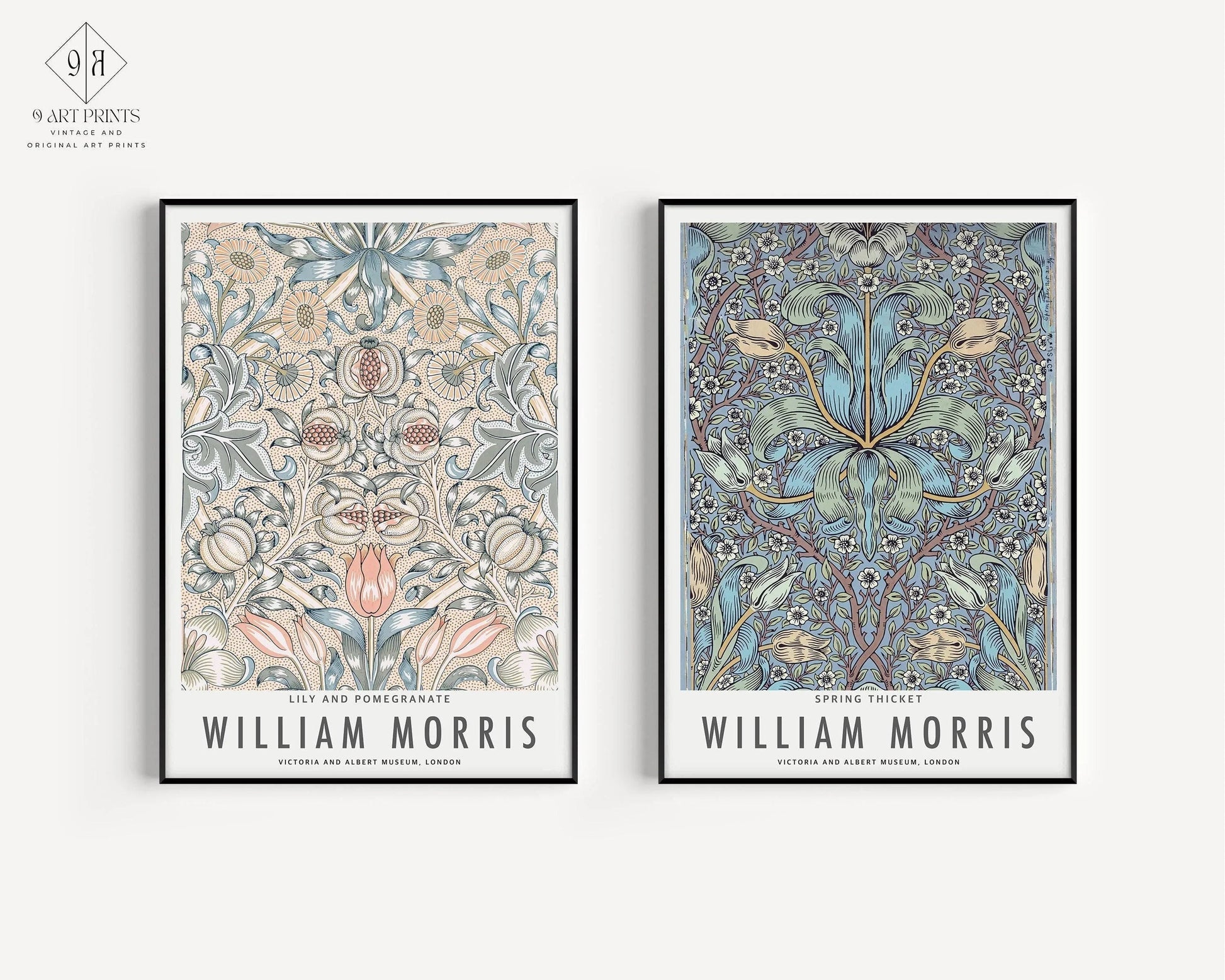 Estampes de William Morris : Art botanique, Fourré printanier et lys (encadrées)