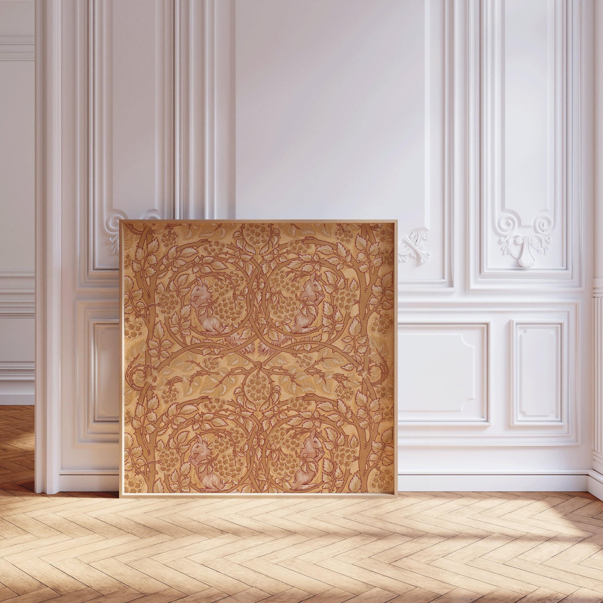 William Morris STATEMENT TRIO Arthur Heygate Mackmurdo | Artichauts, Ronces, Chrysanthèmes et Écureuils, disponible encadré 1x1