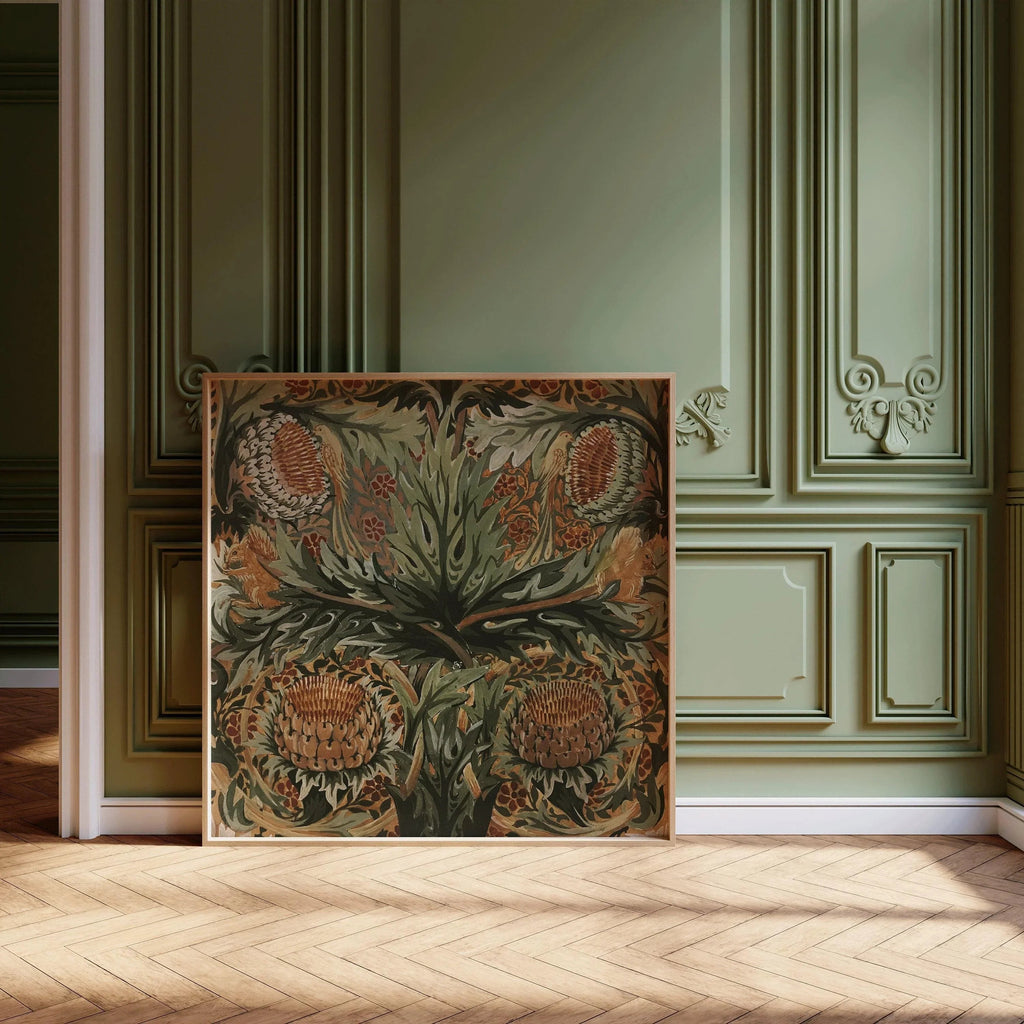 William Morris STATEMENT TRIO Arthur Heygate Mackmurdo | Artichauts, Ronces, Chrysanthèmes et Écureuils, disponible encadré 1x1