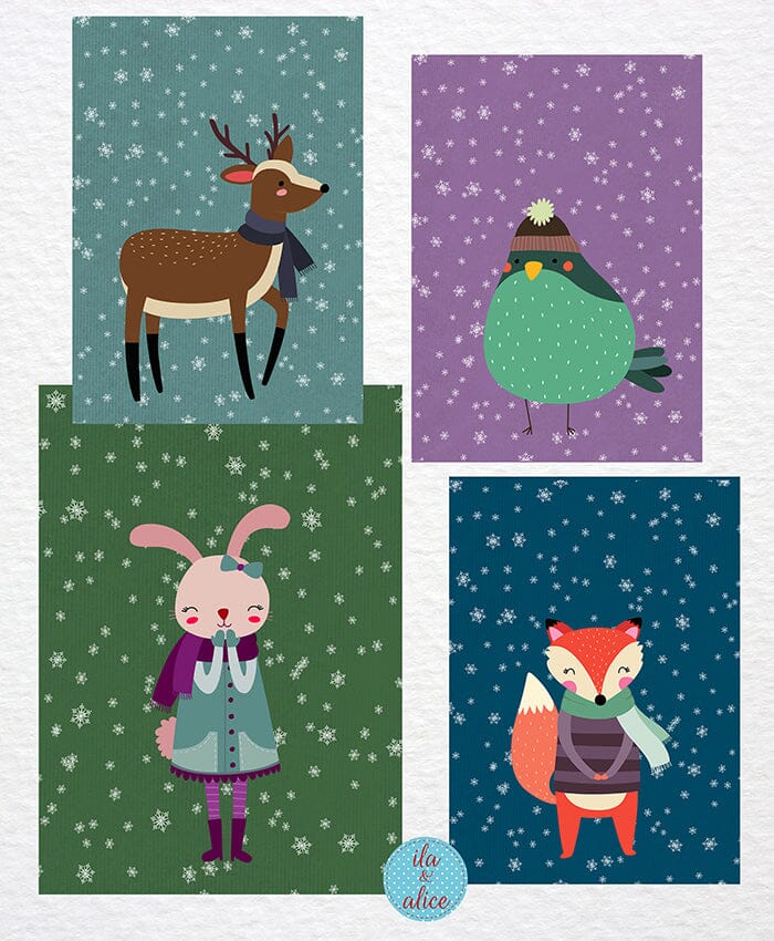 Woodland Creatures in the Winter Postcards