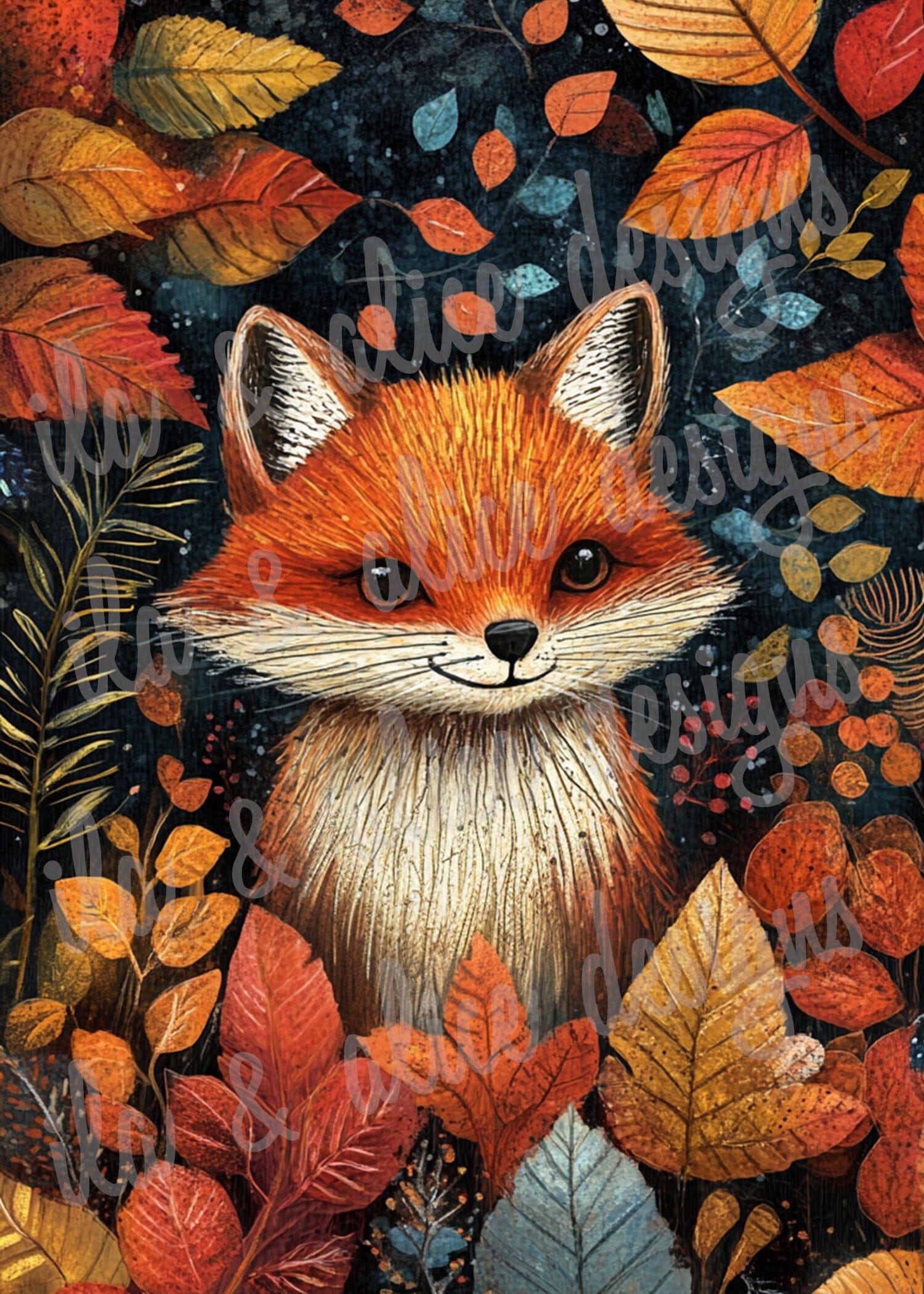 Autumn Forest Animals In Leaves Postcards