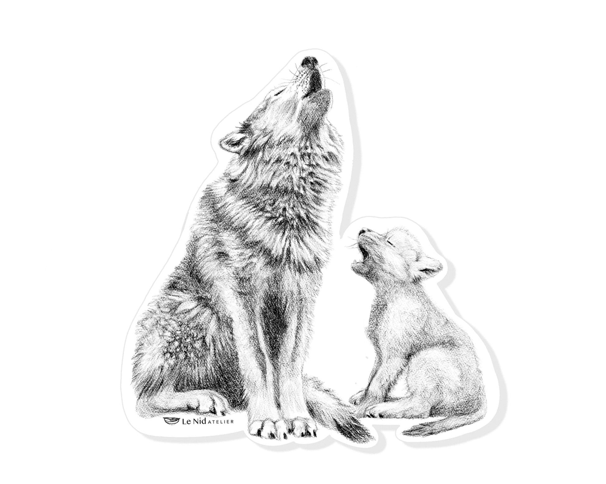Wolf howling with cub Sticker for Water Bottle, Agenda or Computer
