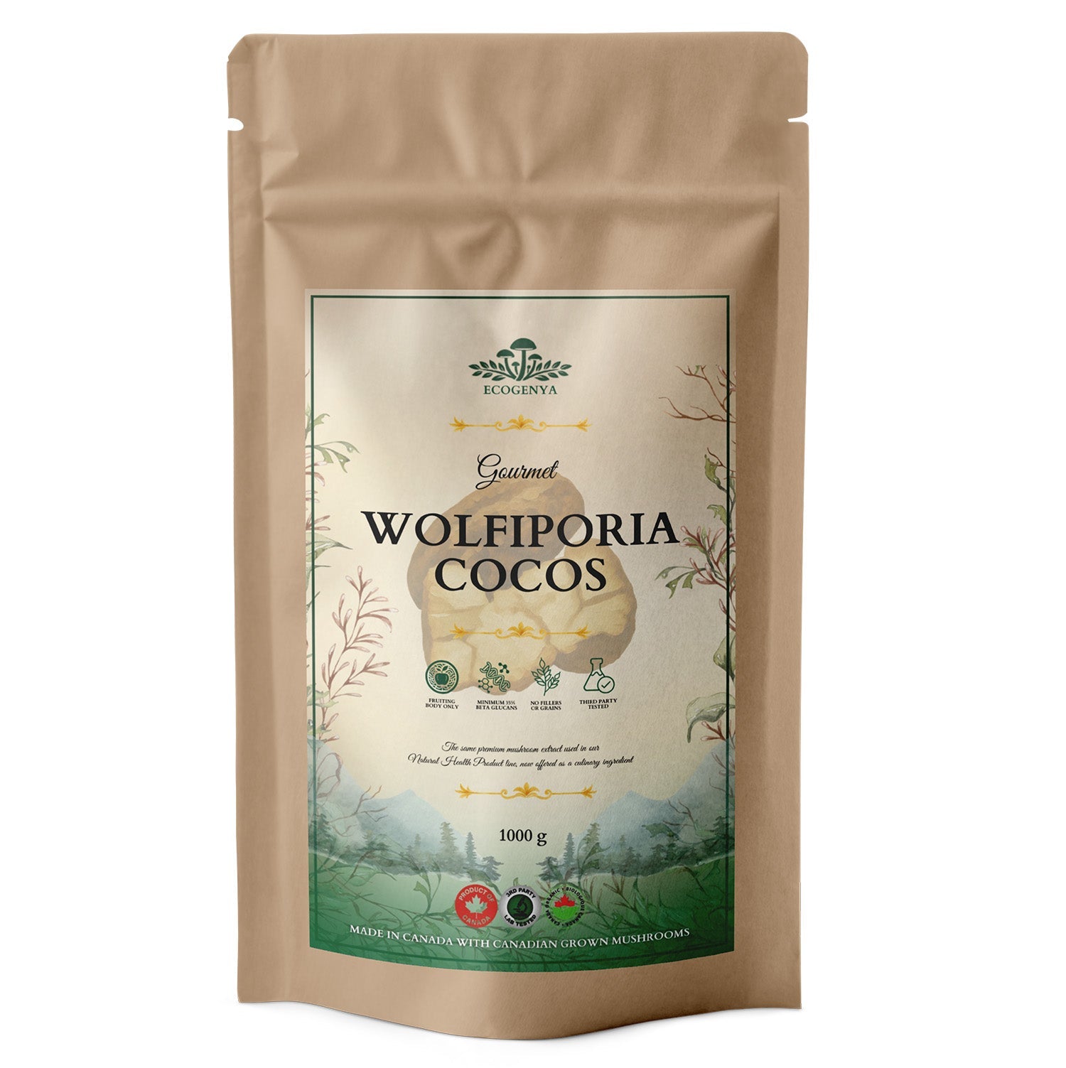 Ecogenya Gourmet Wolfiporia Cocos (Poria) Mushroom Powder – Organic Extract, 35% Beta-Glucans