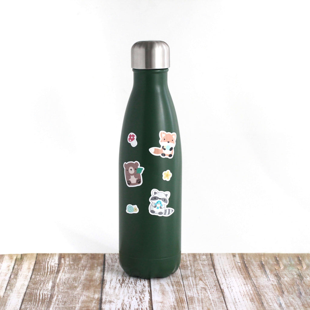 Woodland Animal Vinyl Sticker Sheet - Raccoon, Hedgehog, Fox, Skunk and Brown Bear Planner Stickers